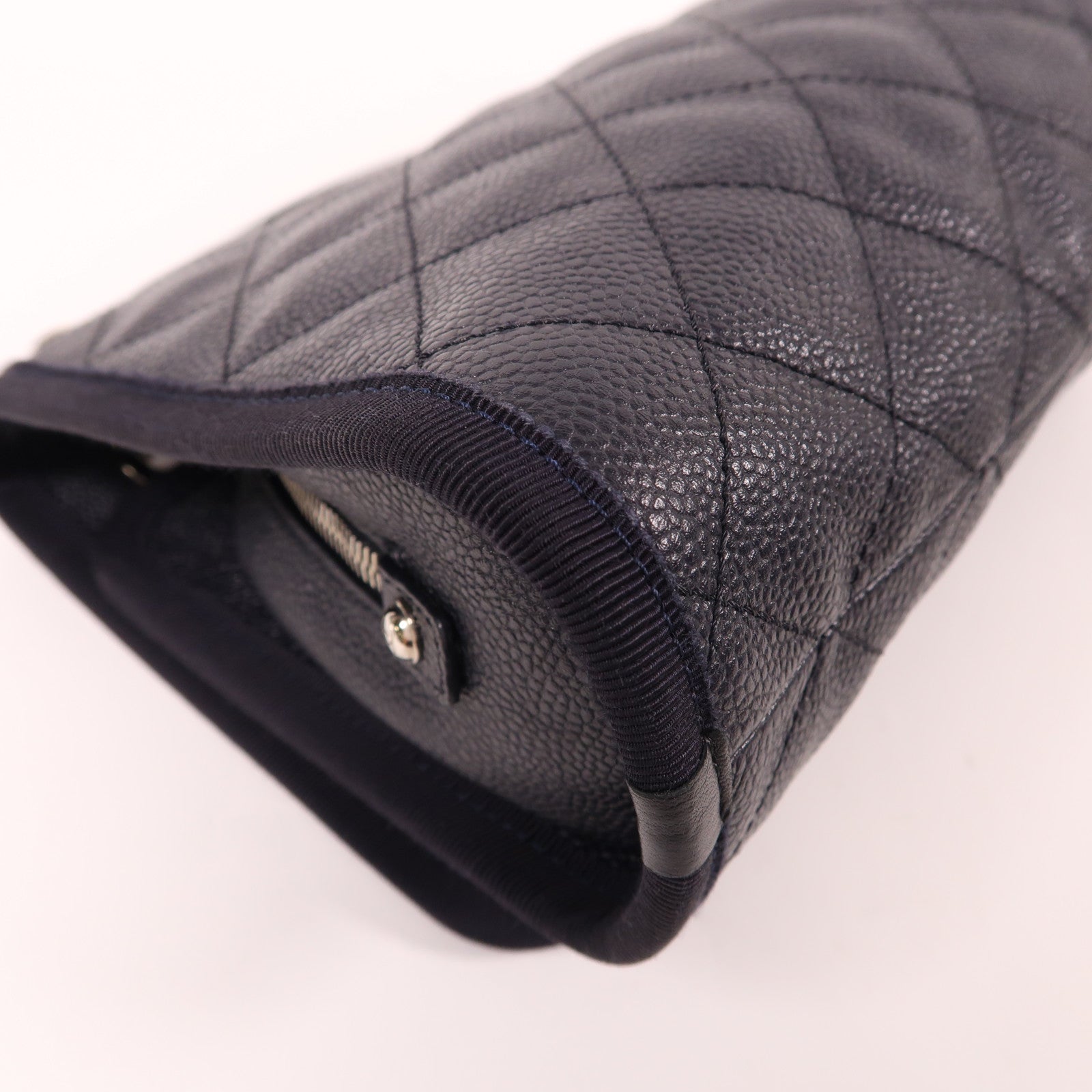 CHANEL 牛皮皮革Shoulder Bag銀扣手挽肩背兩用袋深藍色