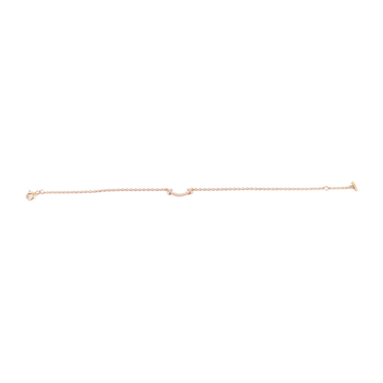 TIFFANY＆CO 18K玫瑰金Diamond T Smile Bracelet 0.04ct鑽石手鏈