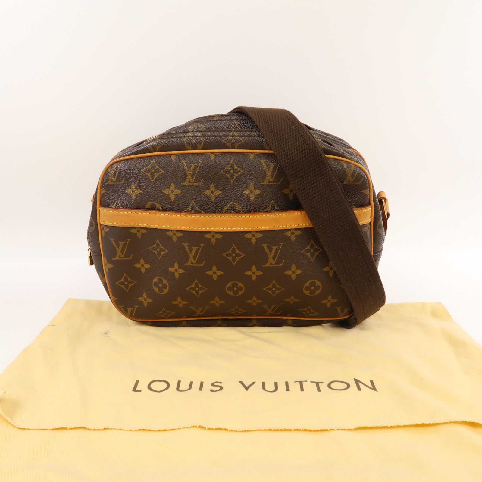 LOUIS VUITTON Monogram Reporter PM金扣肩背袋啡色