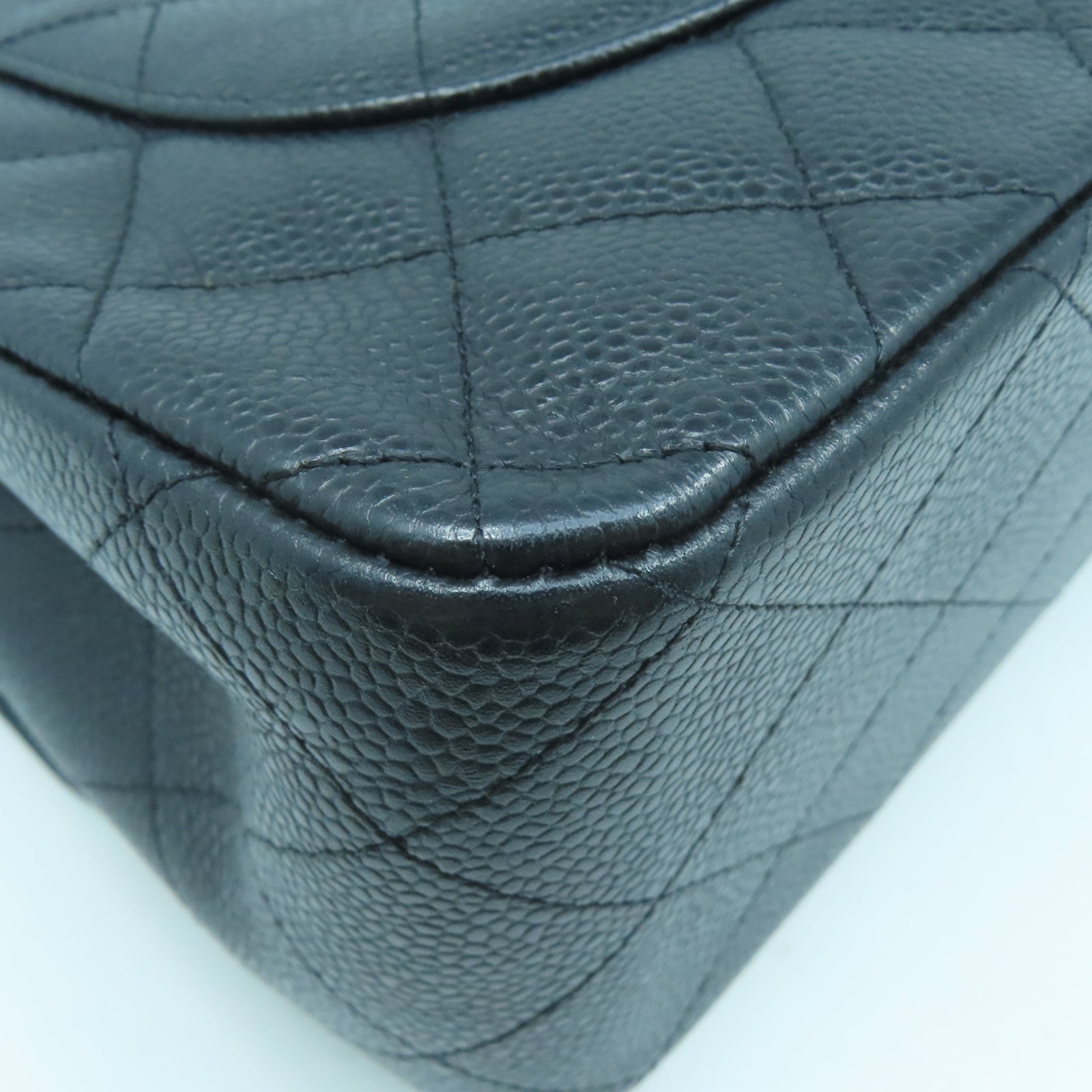 CHANEL Rhombus Caviar Leather Chain Shoulder Silver Buckle Chain Belt Shoulder Bag Black