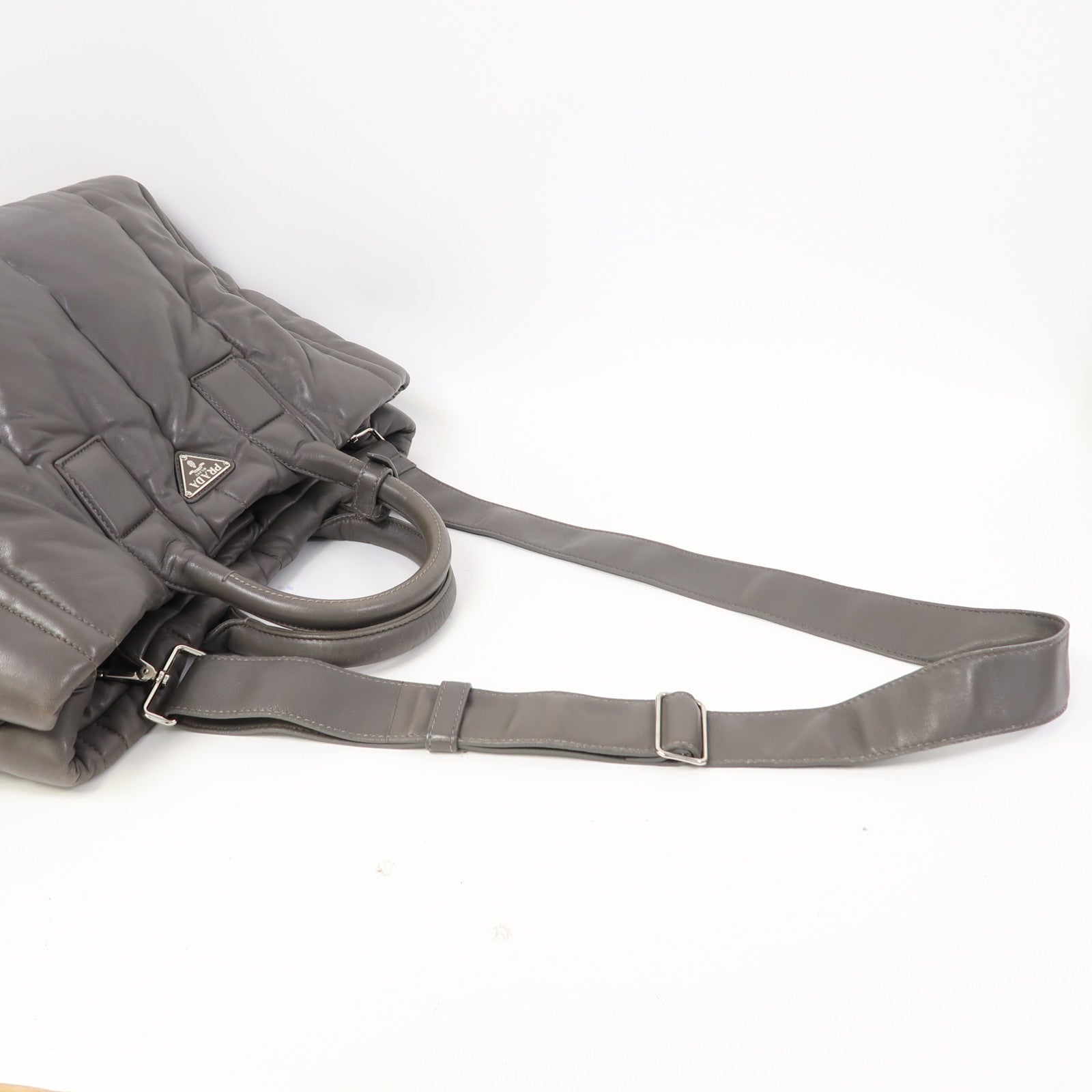 PRADA Nappa Bowber 2 Way Shoulder Bag銀扣手挽肩背兩用袋灰色