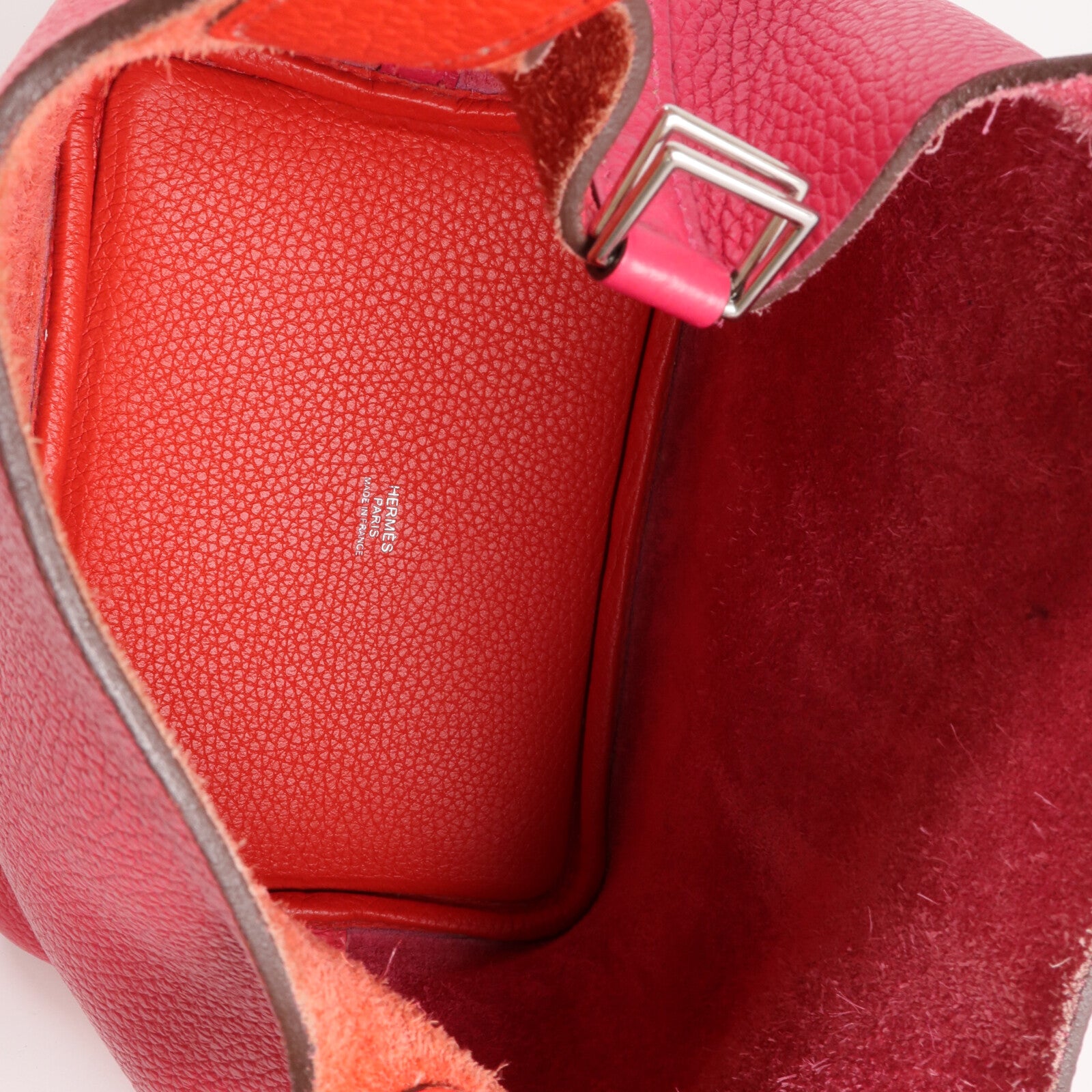 HERMES Clemence皮革Picotin PM銀扣手挽袋Rose Mexico/Rouge de Coeur