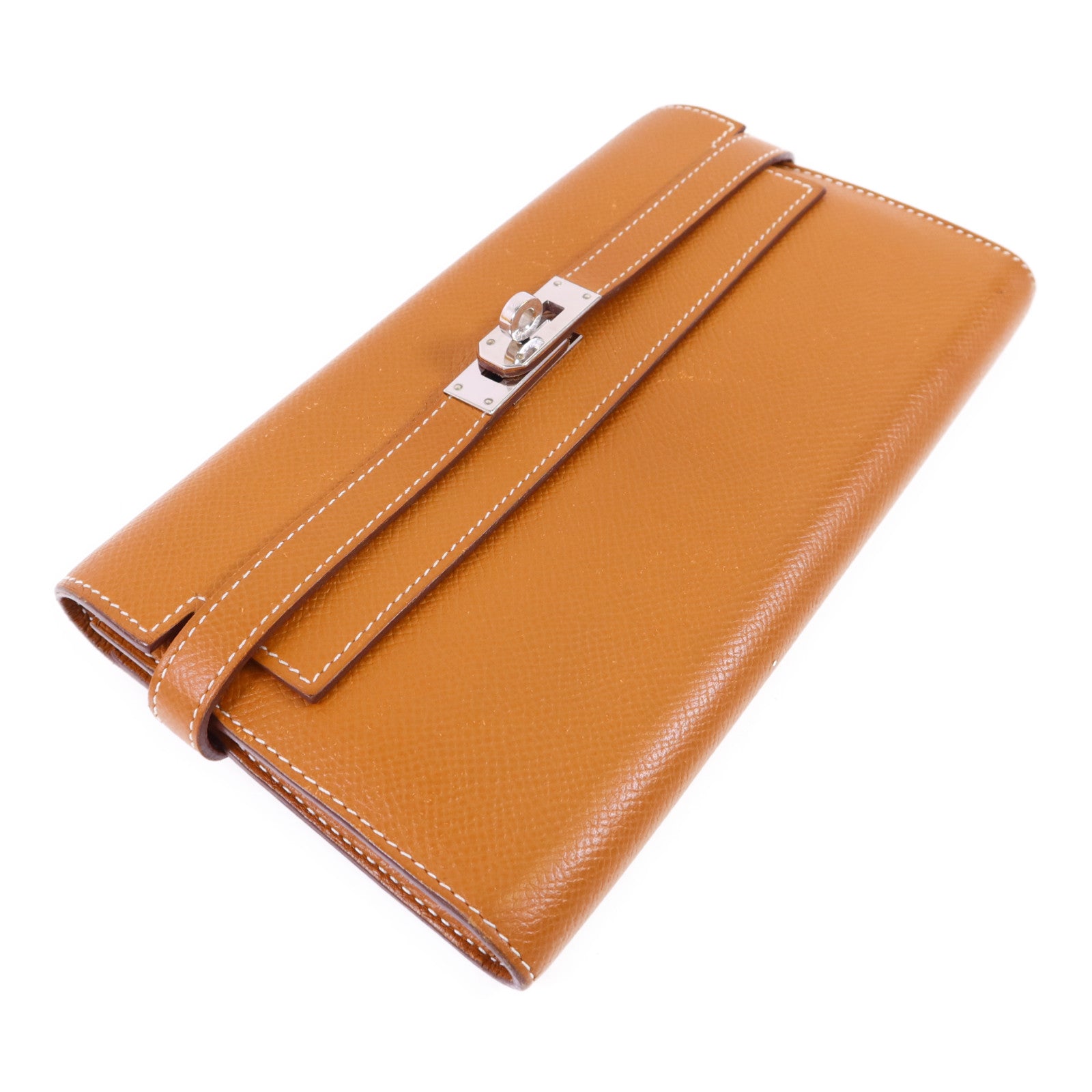 HERMES Epsom皮革Kelly Wallet銀扣長錢包Gold