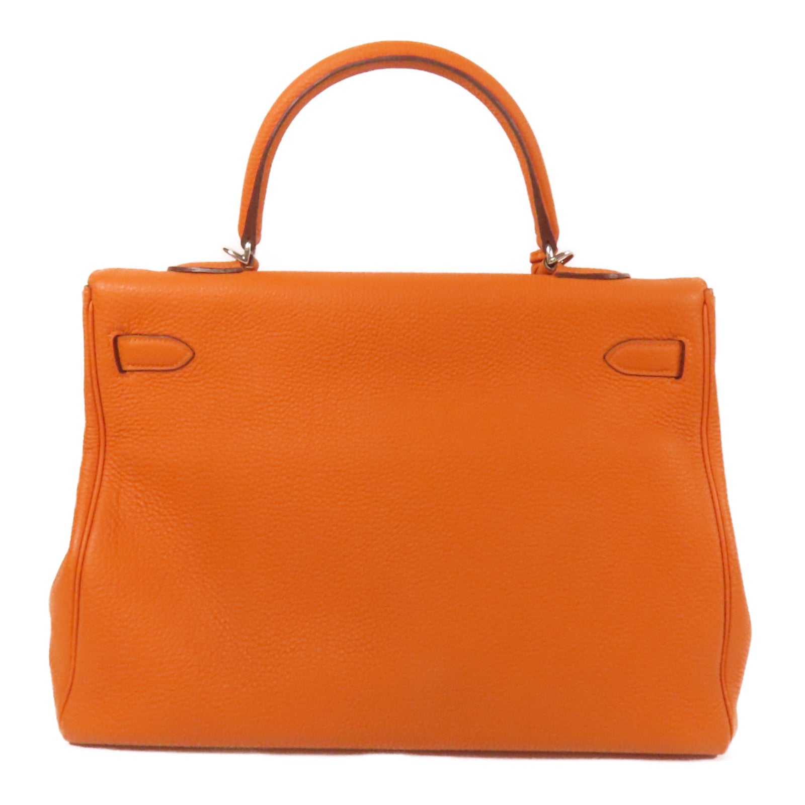 HERMES Clemence皮革Kelly 35銀扣手挽肩背兩用袋Classic Orange