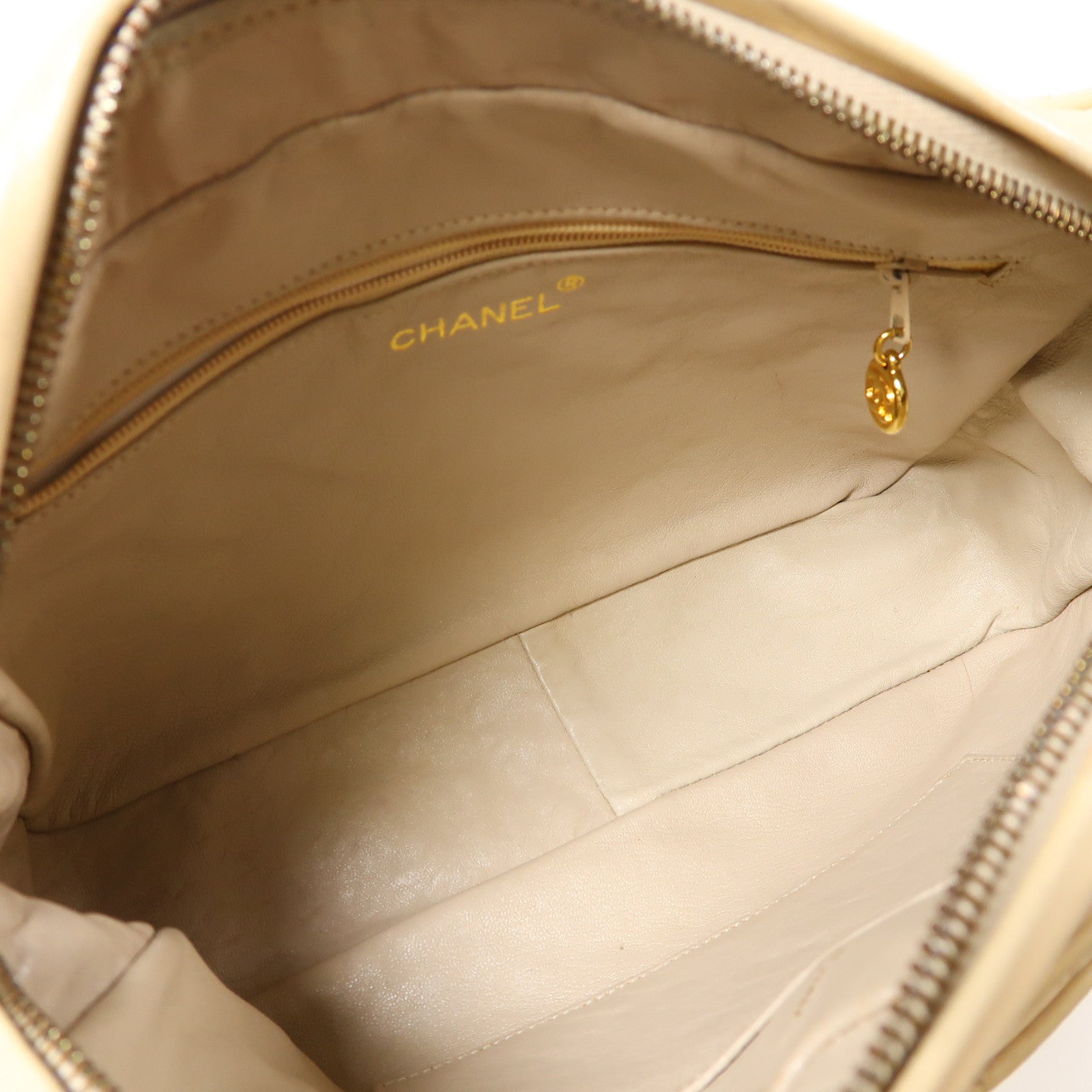 CHANEL 菱格羊皮皮革Shoulder Bag金扣肩背袋米色