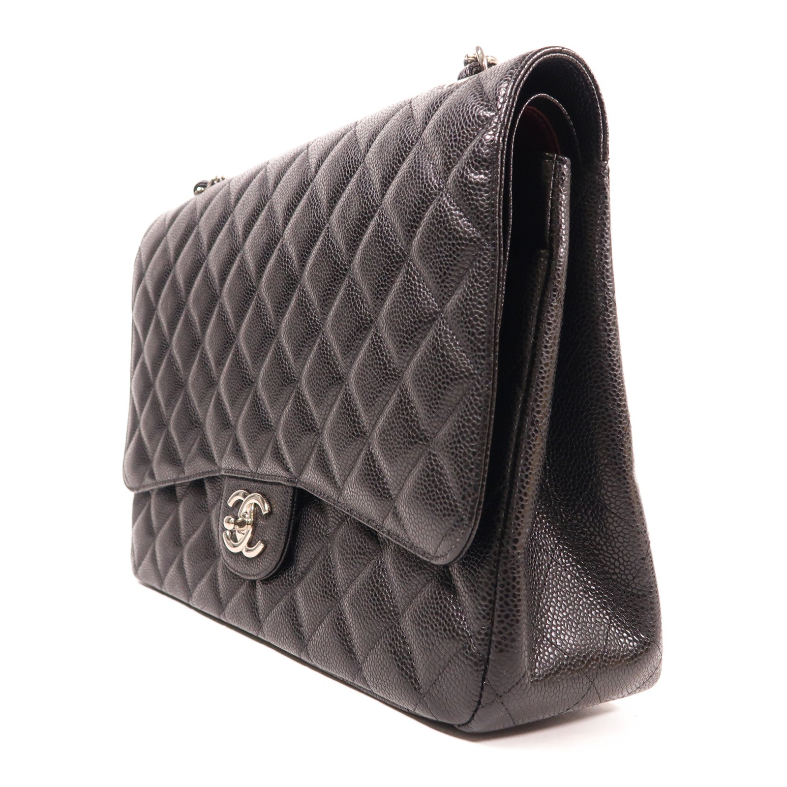 CHANEL 牛皮皮革Maxi Classic銀扣鏈帶肩背袋