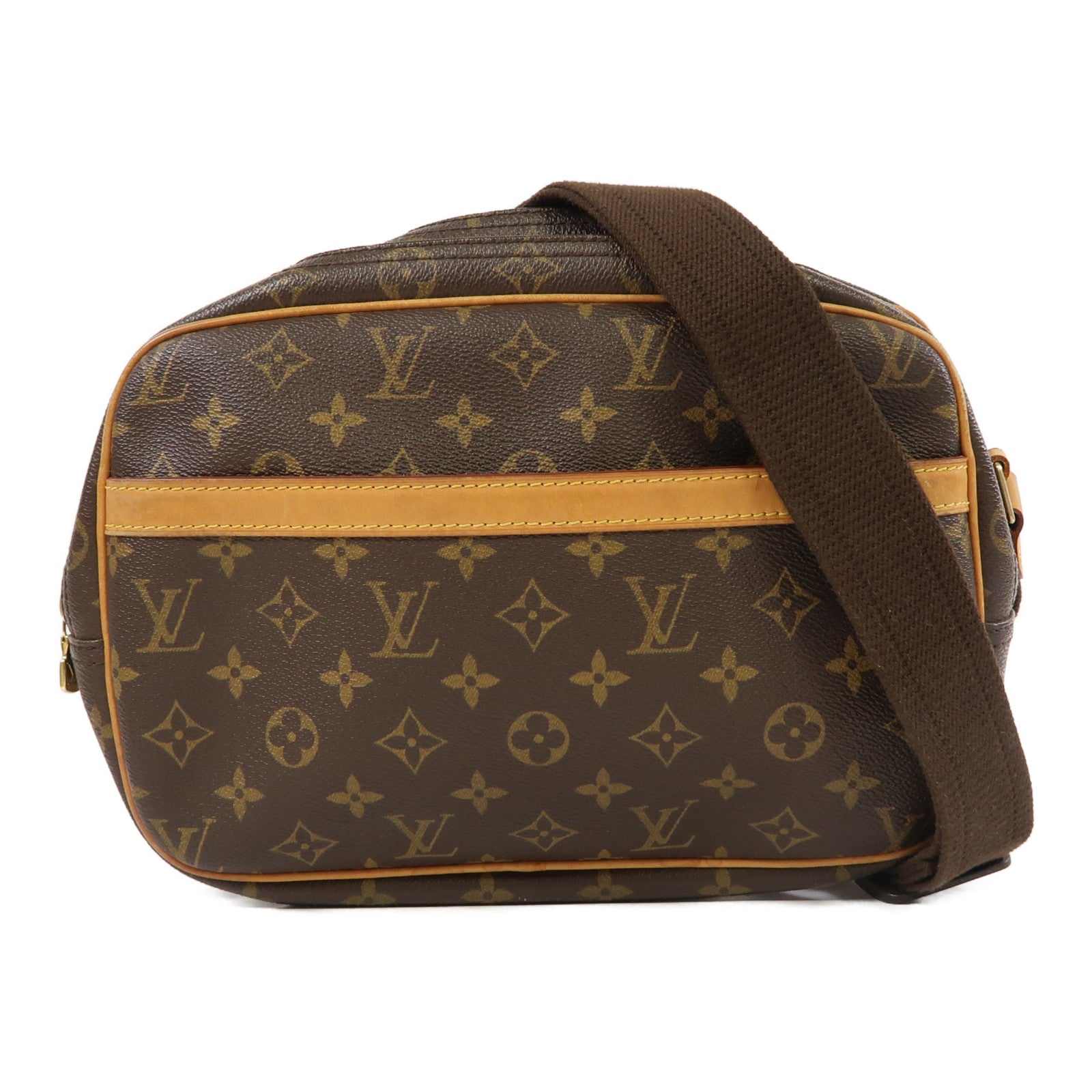 LOUIS VUITTON Monogram Reporter PM金扣肩背袋啡色