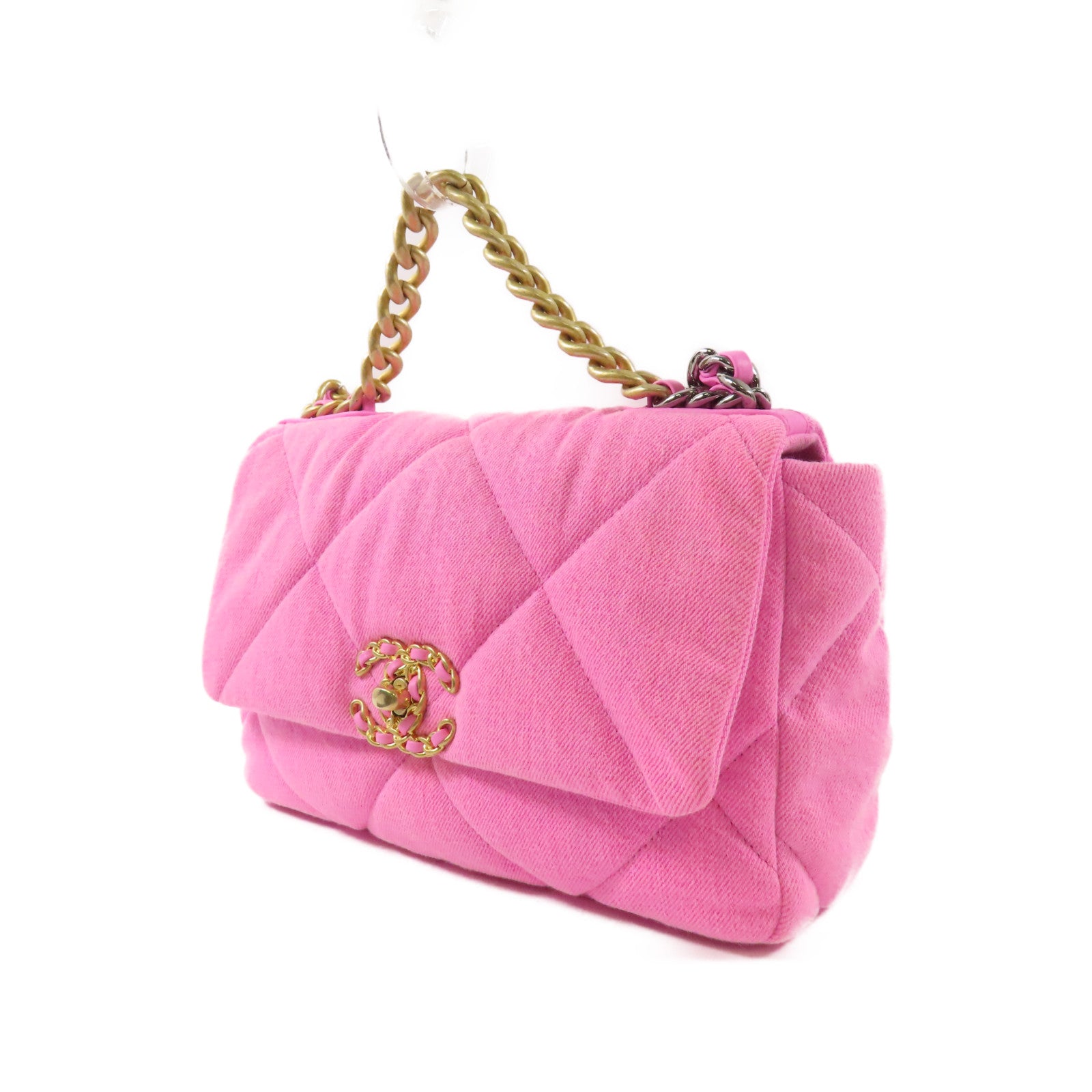 CHANEL 帆布Chanel 19金扣鏈帶手挽肩背兩用袋