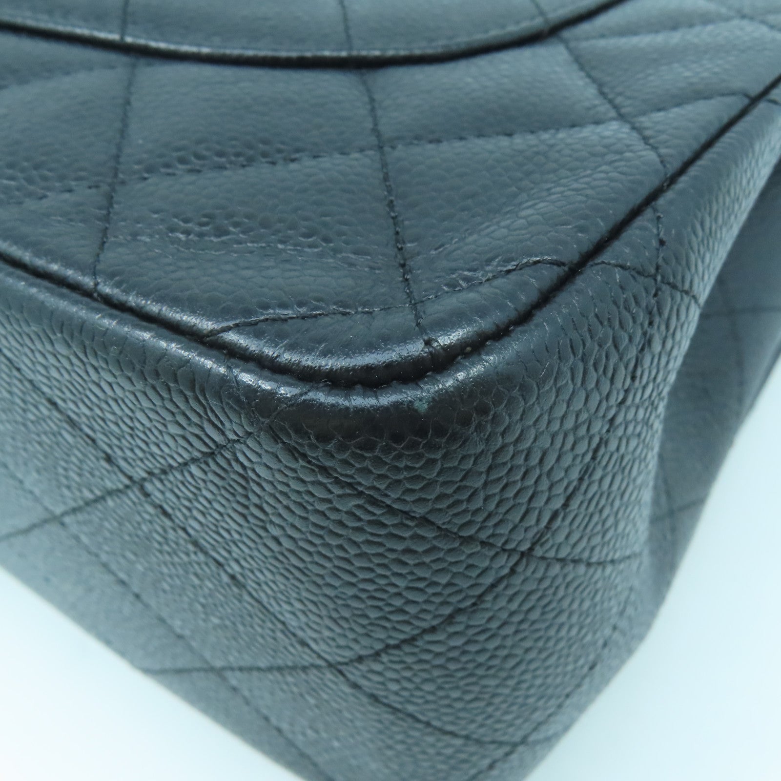 CHANEL Rhombus Caviar Leather Chain Shoulder Silver Buckle Chain Belt Shoulder Bag Black