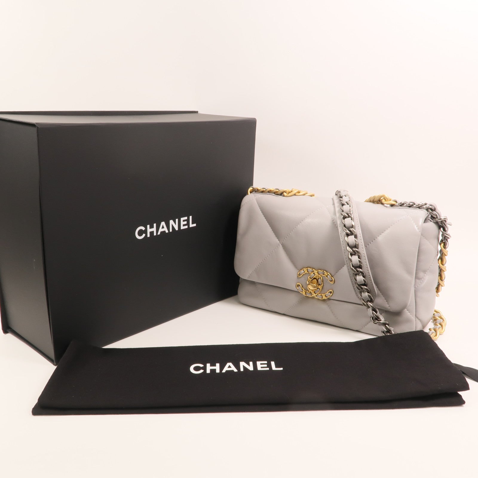 CHANEL 牛皮皮革Chanel 19 Small金扣鏈帶手挽肩背兩用袋