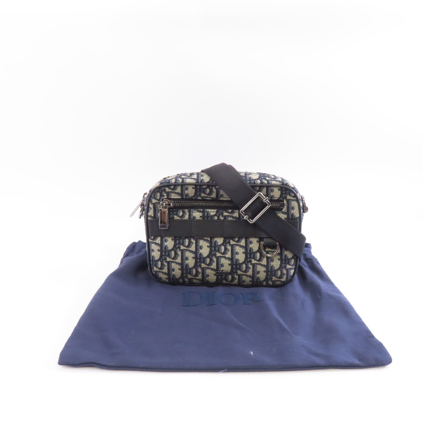 Dior 帆布Safari Mini Messenger銀扣肩背袋藍色