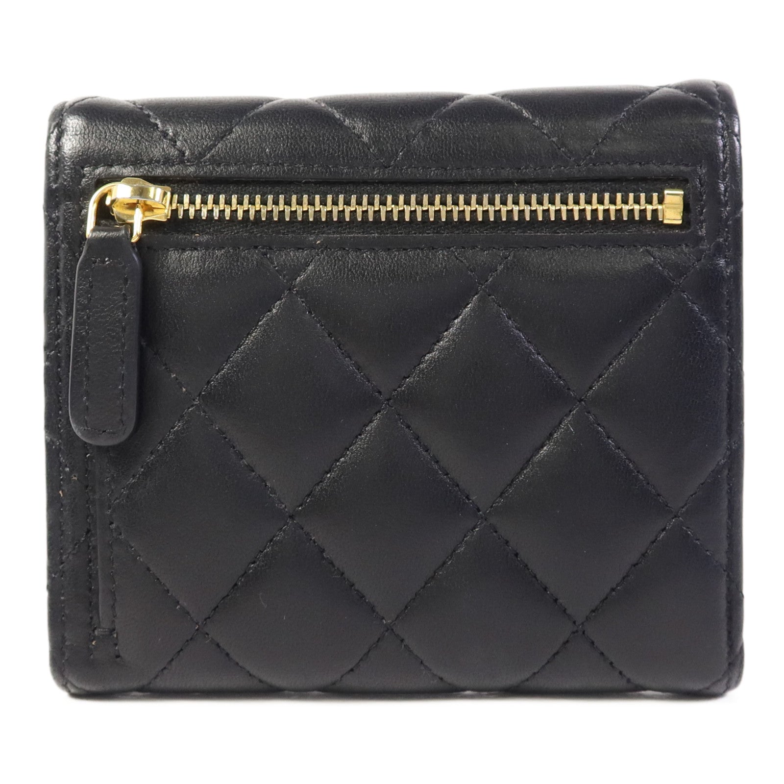 CHANEL 羊皮皮革Trifold Wallet金扣錢包