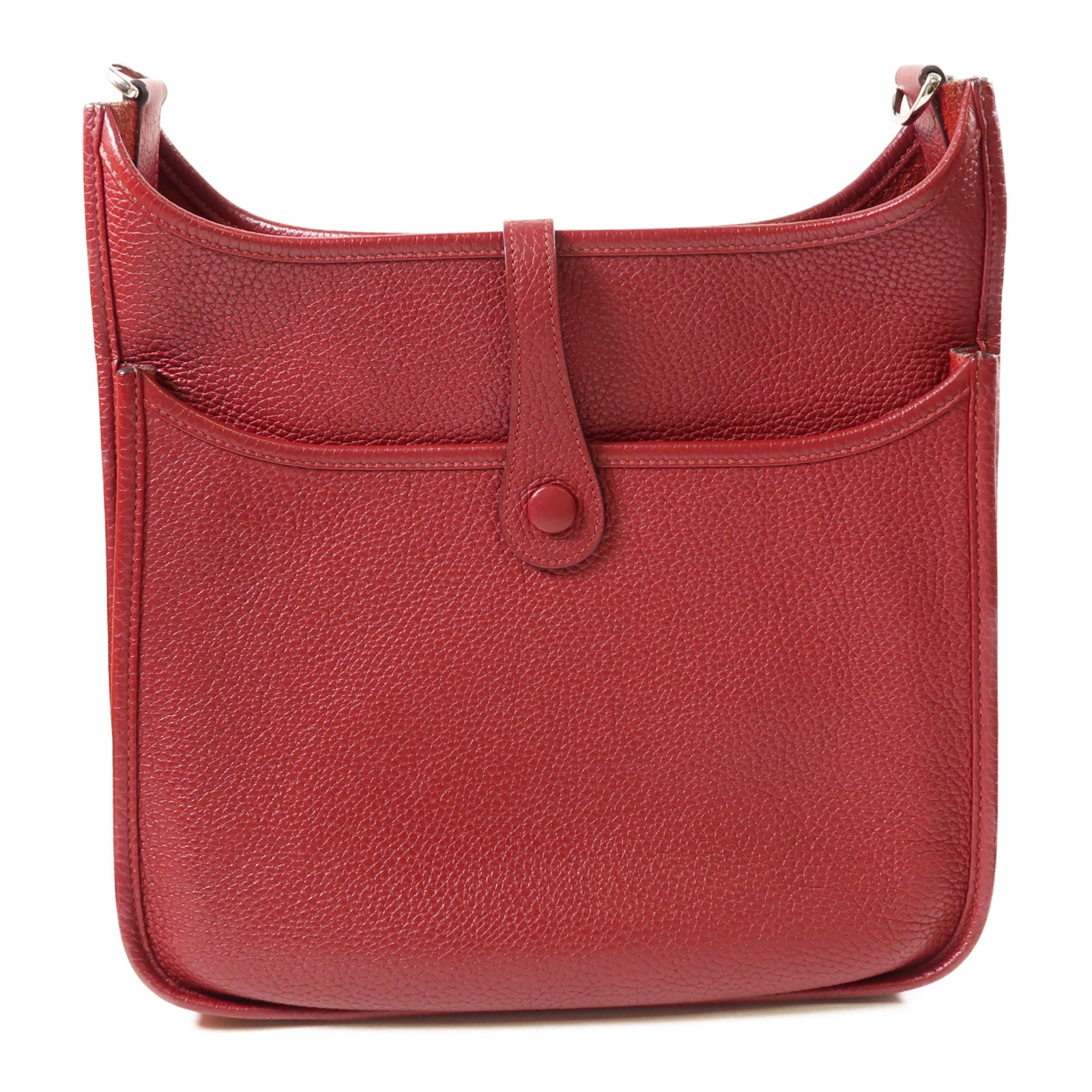 HERMES Clemence皮革Evelyne PM銀扣肩背袋Rubis