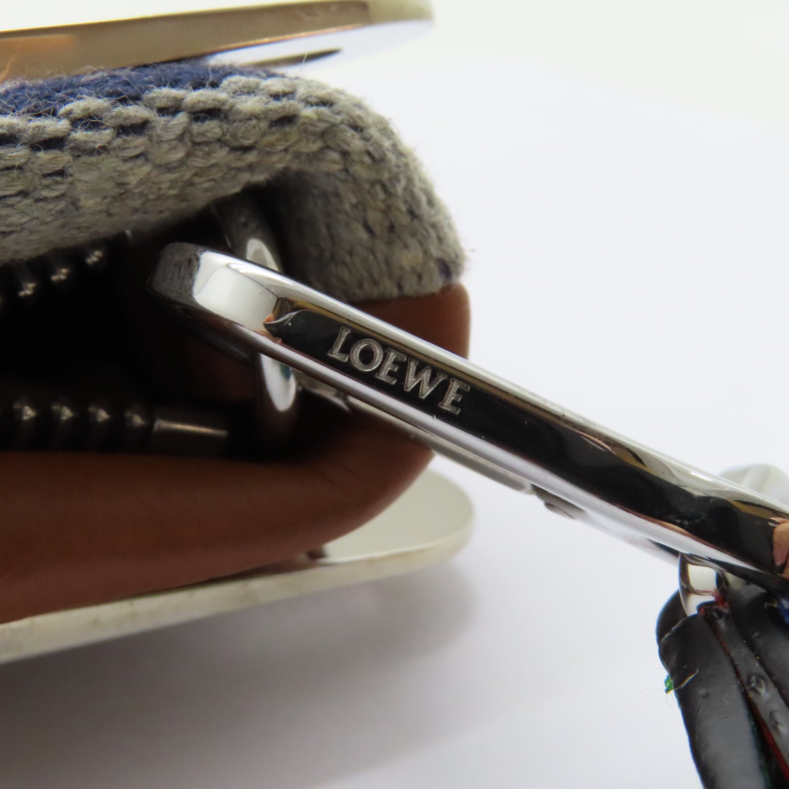 LOEWE 牛皮皮革/帆布Shoulder Bag銀扣手挽肩背兩用袋藍色/啡色