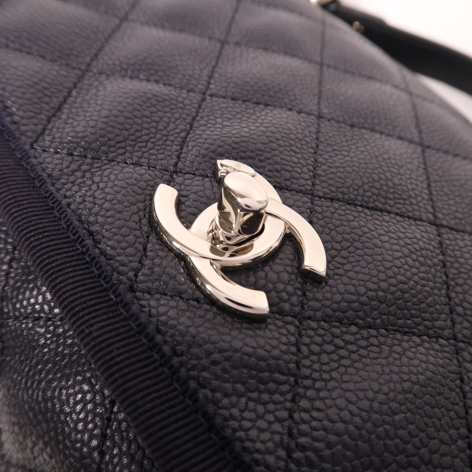 CHANEL 牛皮皮革Shoulder Bag銀扣手挽肩背兩用袋深藍色