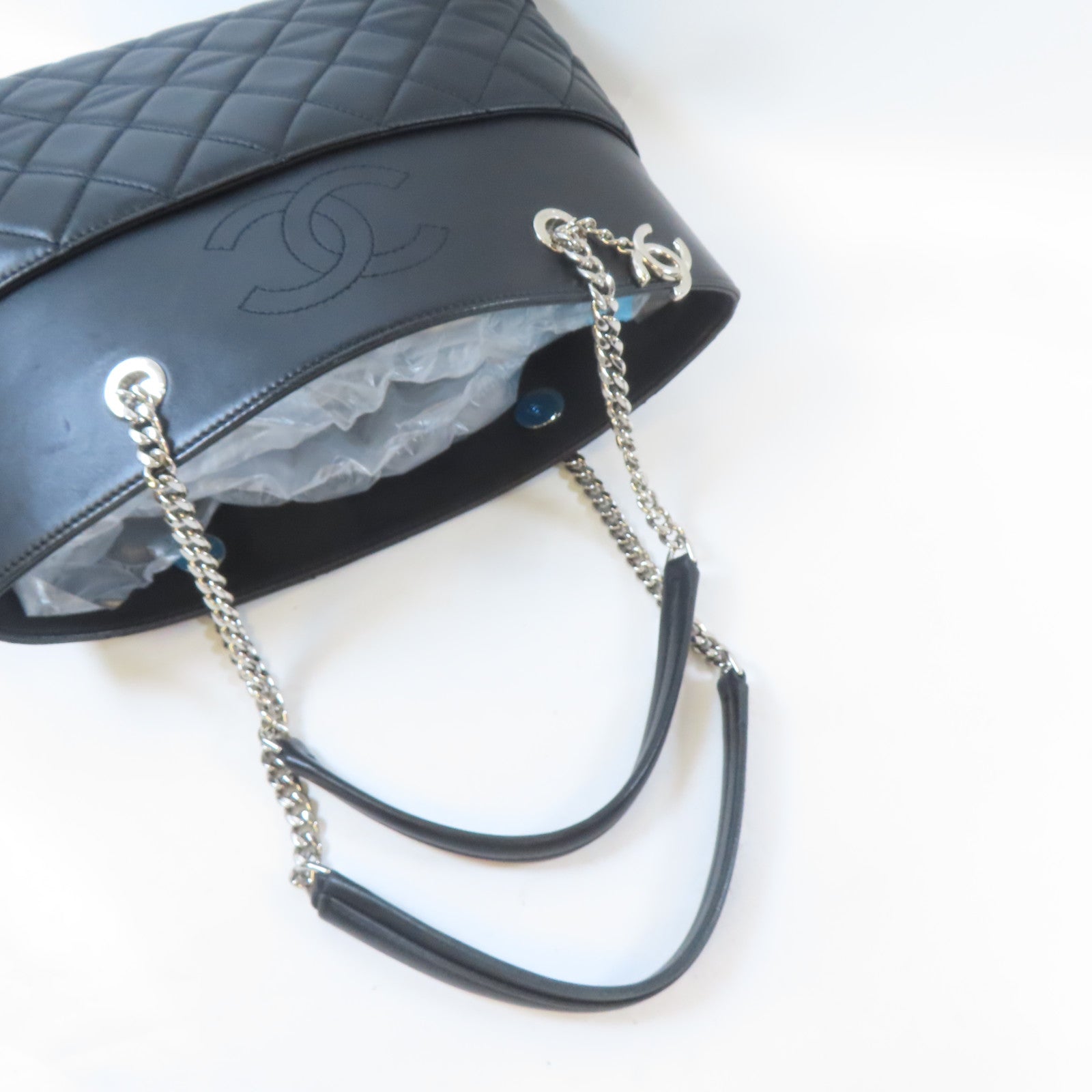 CHANEL 菱格羊皮皮革Shoulder Bag銀扣肩背袋黑色