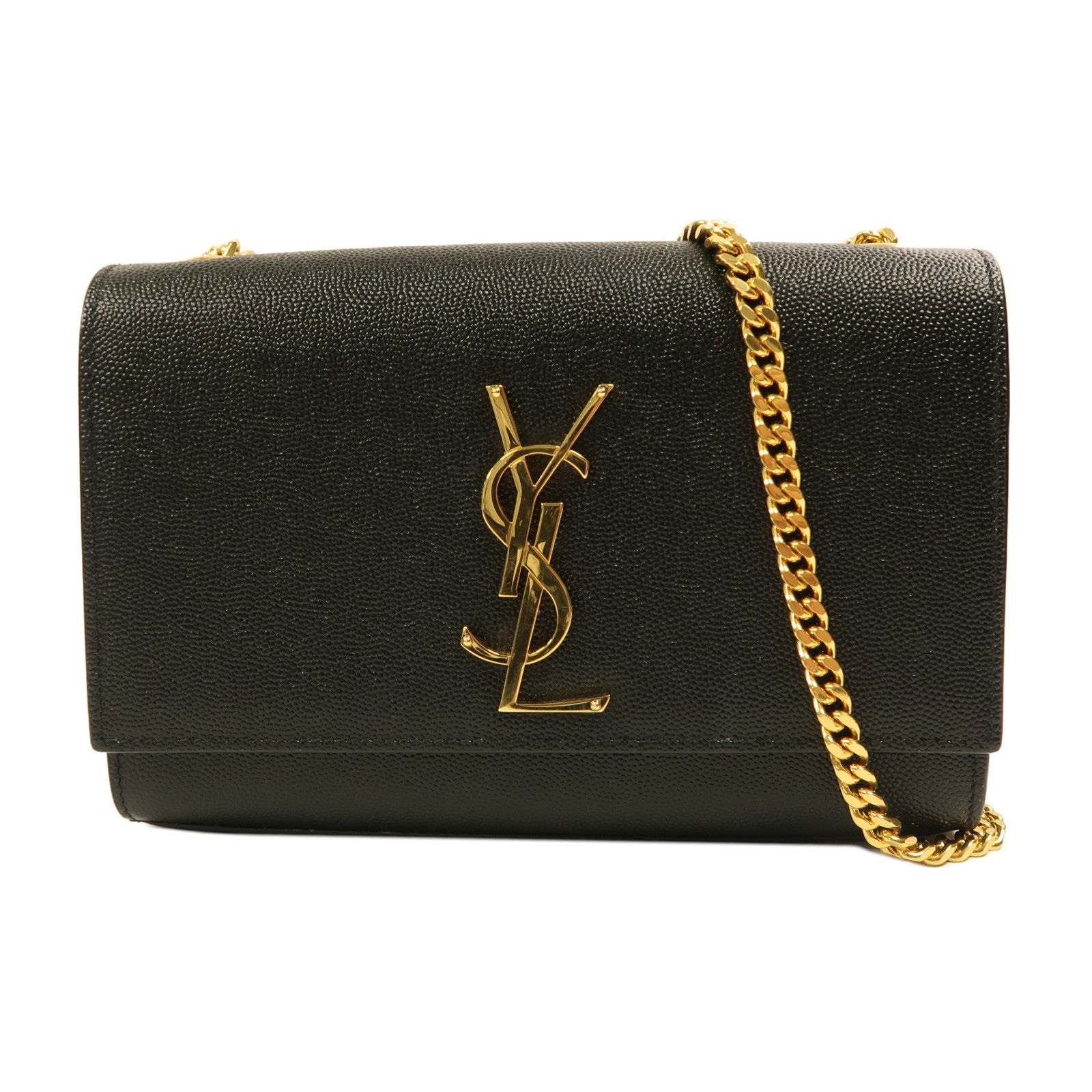 YVES SAINT LAURENT 牛皮皮革Chain Shoulder Bag金扣鏈帶肩背袋黑色
