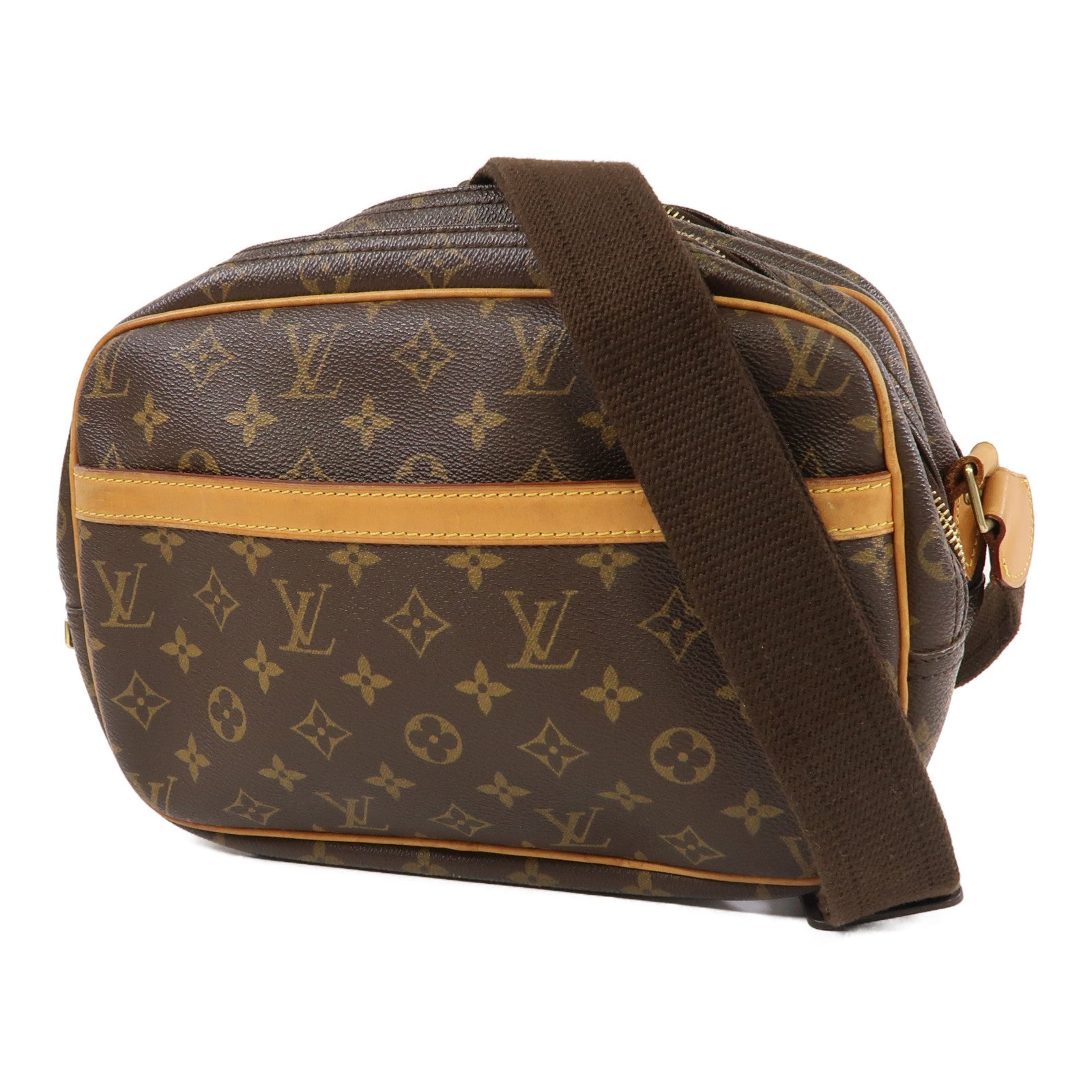 LOUIS VUITTON Monogram Reporter PM金扣肩背袋啡色
