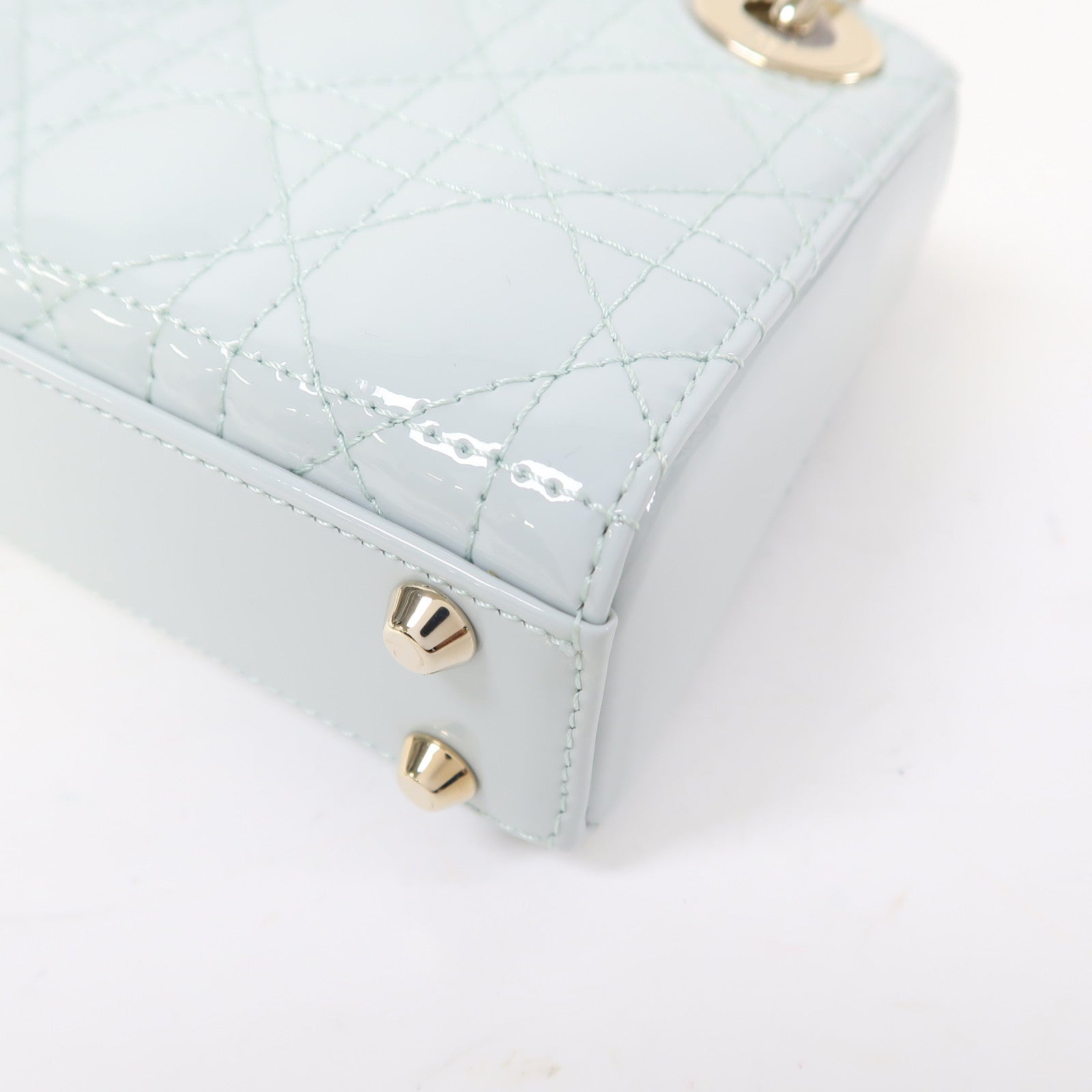 Dior 漆皮皮革Mini Lady Dior銀扣手挽肩背兩用袋淺藍色