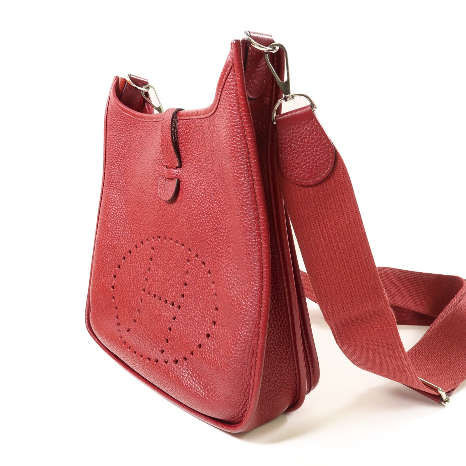 HERMES Clemence皮革Evelyne PM銀扣肩背袋Rubis