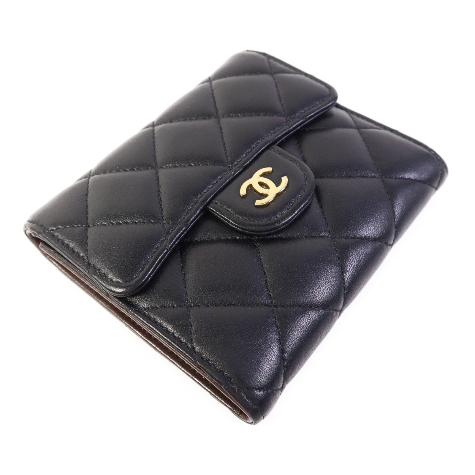 CHANEL 羊皮皮革Trifold Wallet金扣錢包