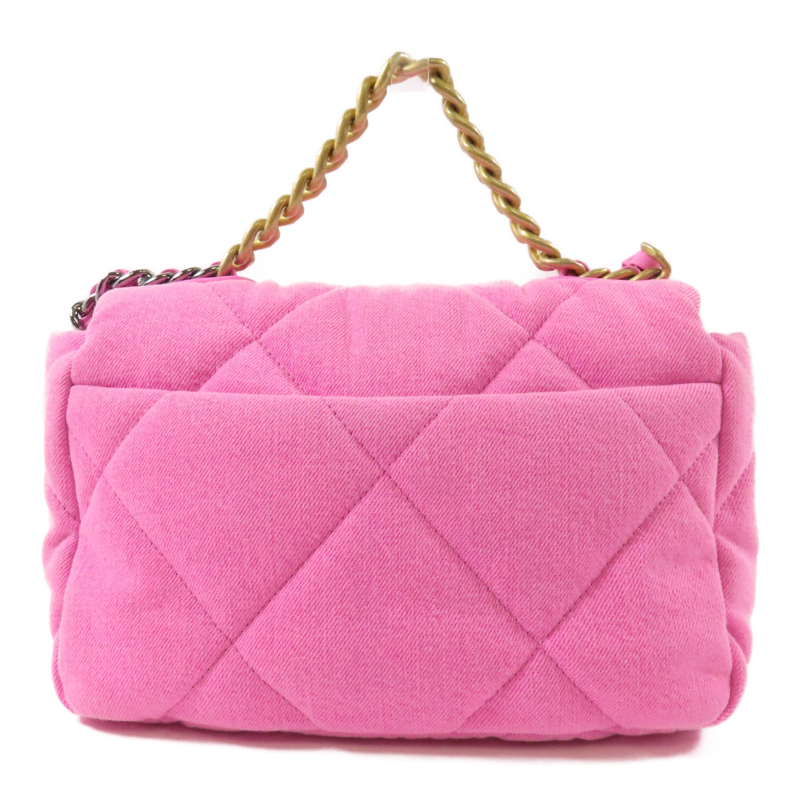CHANEL 帆布Chanel 19金扣鏈帶手挽肩背兩用袋