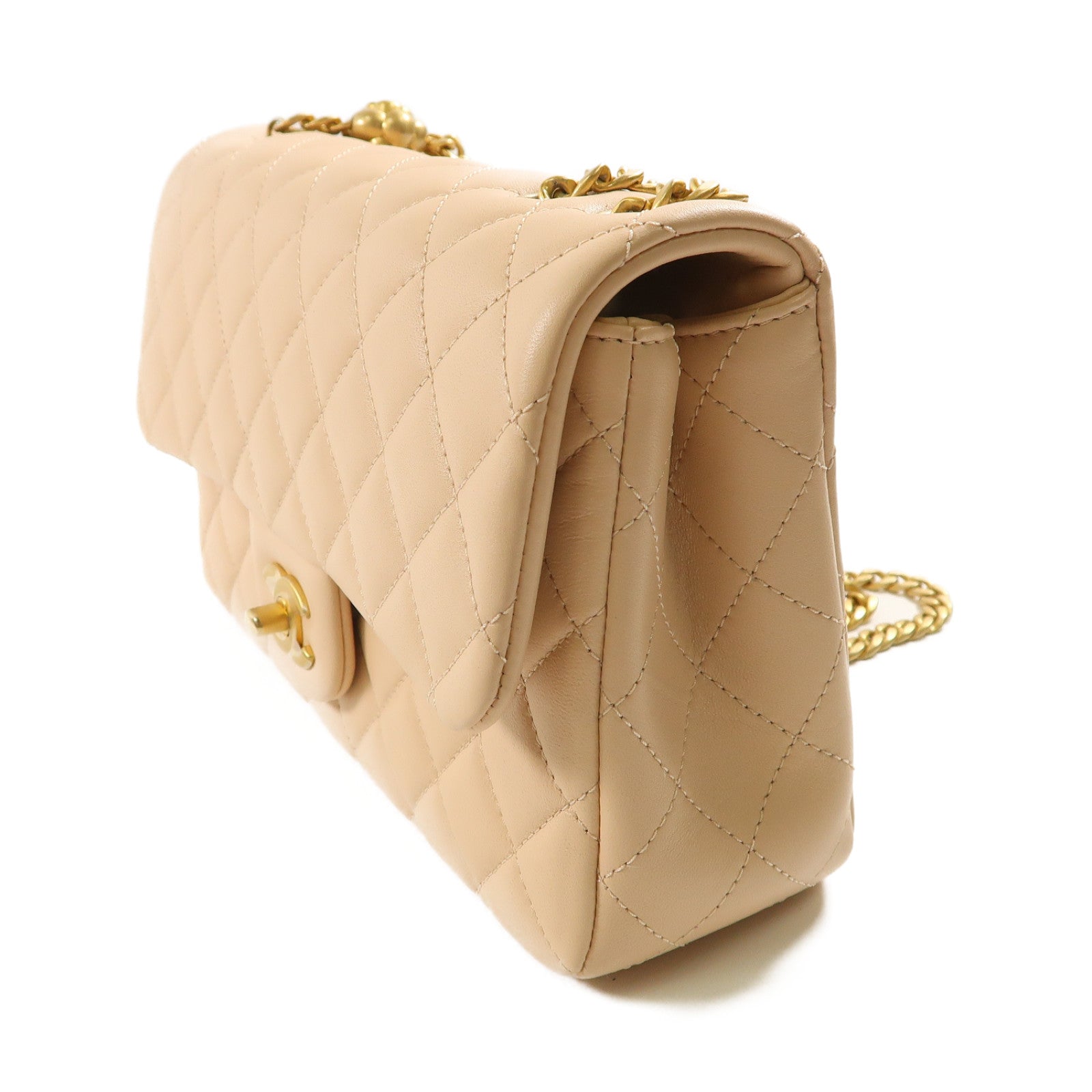 CHANEL 菱格羊皮皮革Chain Shoulder金扣鏈帶肩背袋粉紅色
