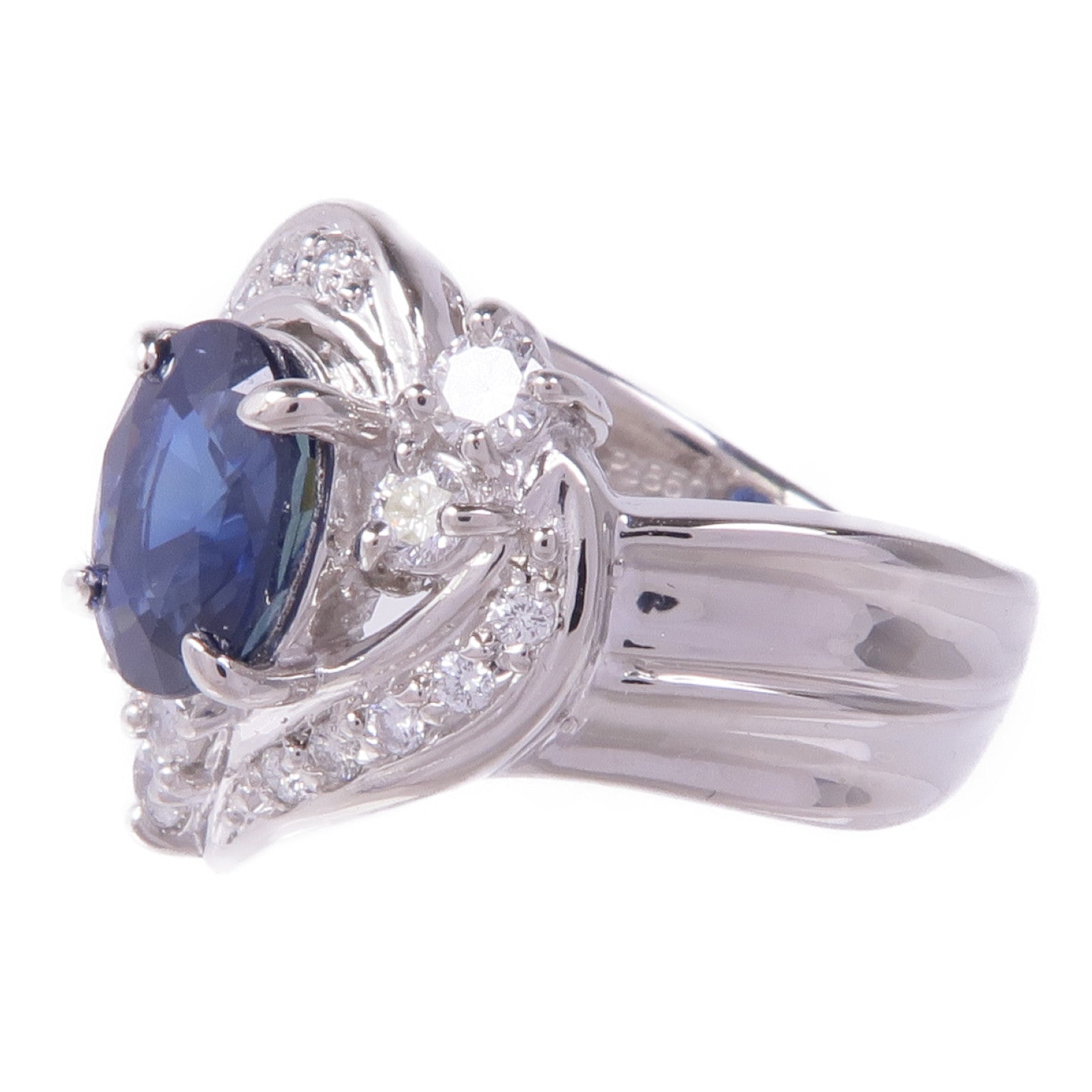 JEWELRY PT850鉑金Sapphire Diamond Ring藍寶石/鑽石戒指US#4.75
