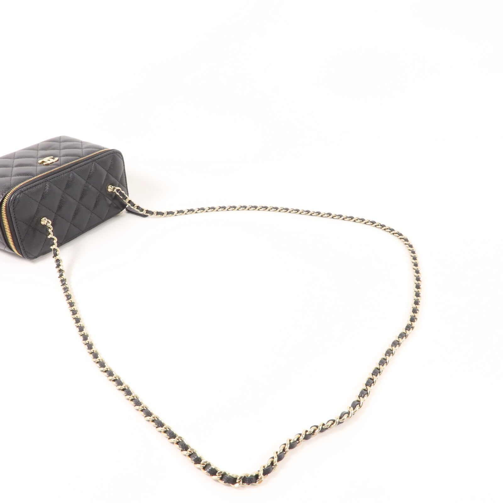 CHANEL 牛皮皮革CC Vanity Case With Crystal鏈帶肩背袋
