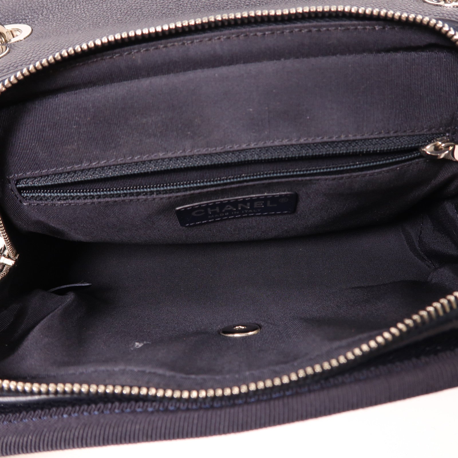 CHANEL 牛皮皮革Shoulder Bag銀扣手挽肩背兩用袋深藍色