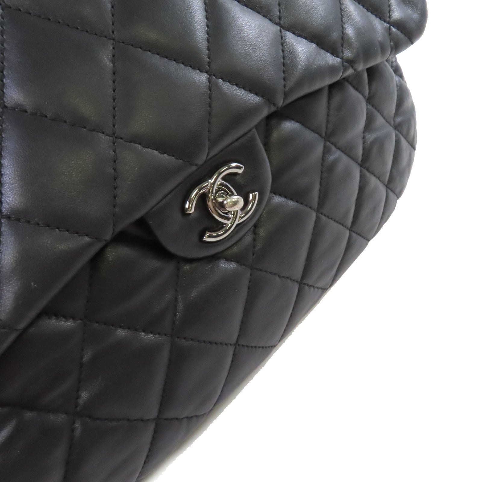CHANEL 菱格牛皮皮革Chain Shoulder Bag銀扣鏈帶肩背袋黑色