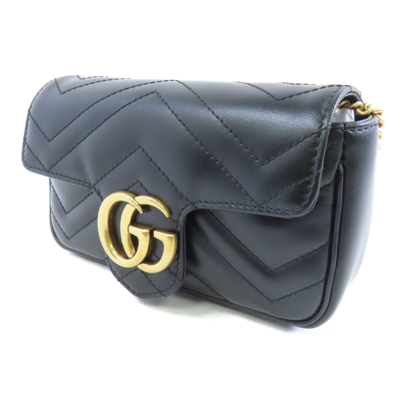 GUCCI 牛皮皮革GG Marmont金扣鏈帶肩背袋黑色