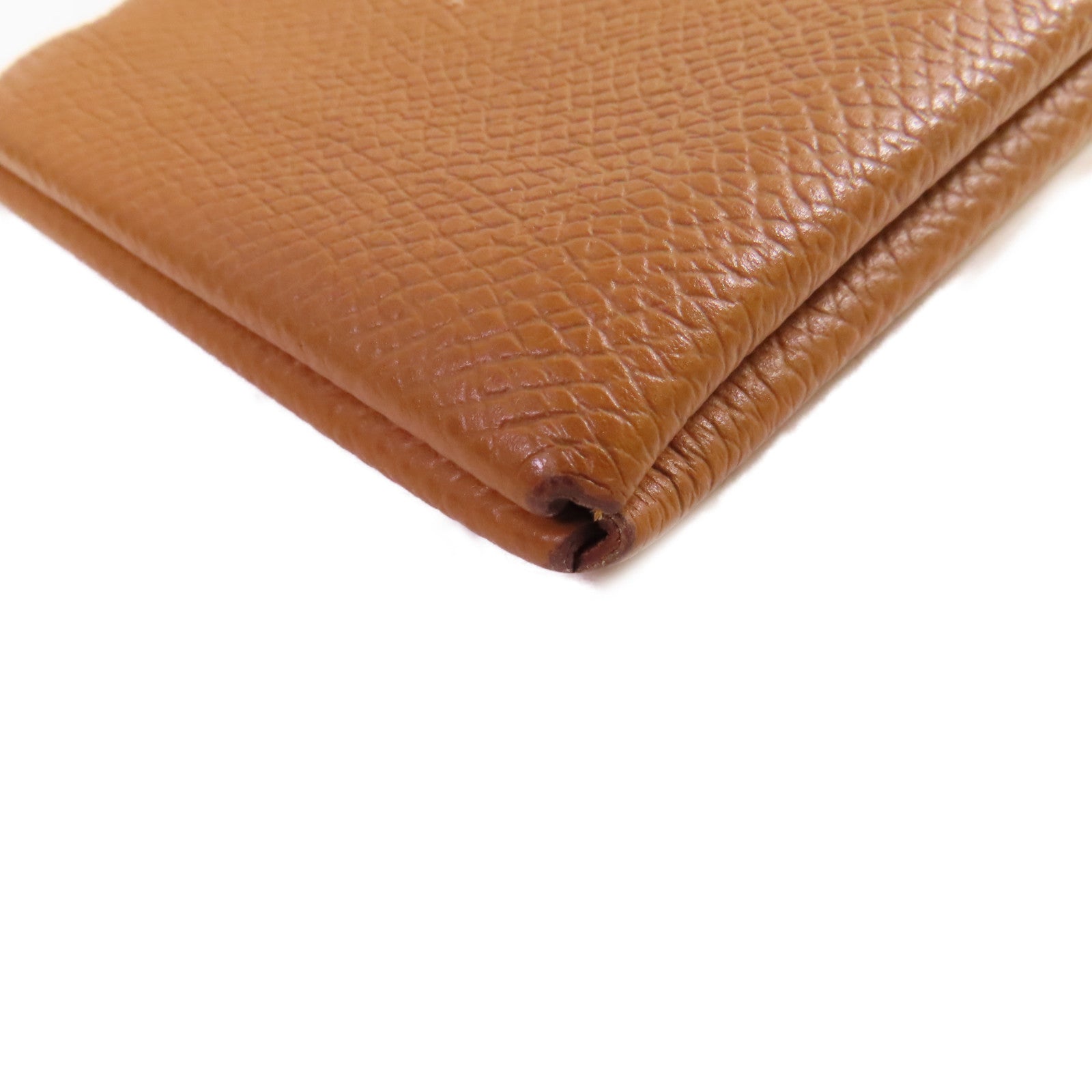 HERMES Epsom皮革Calvi Card Holder銀扣卡片套Gold金棕色