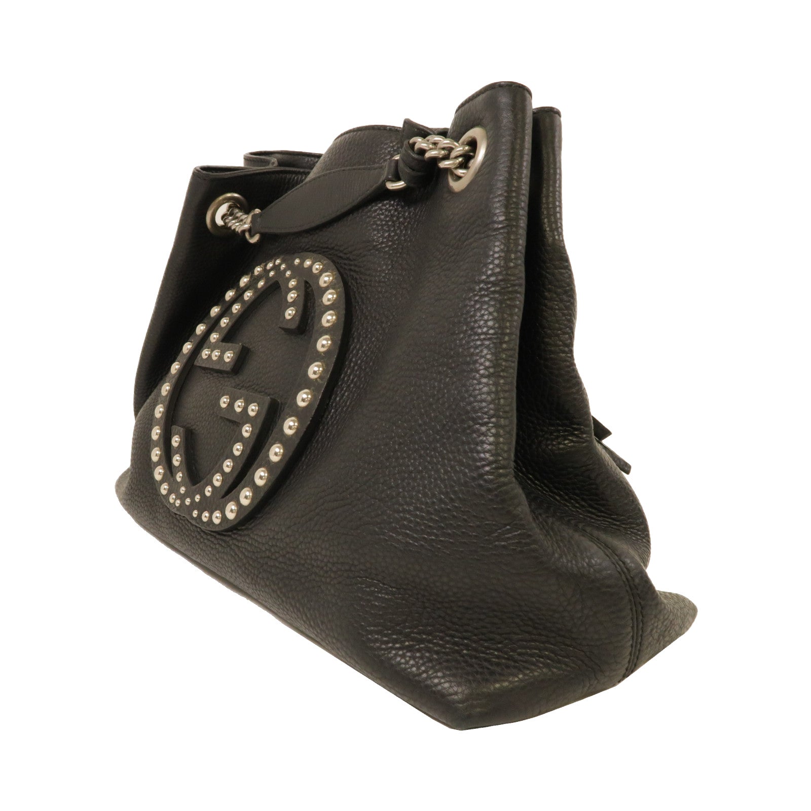 GUCCI 牛皮皮革Shoulder Bag銀扣鏈帶肩背袋黑色