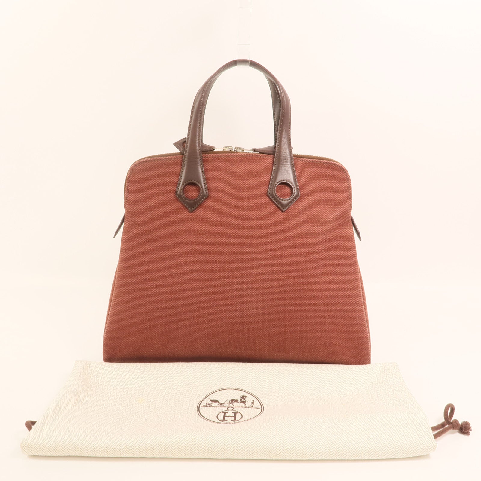 HERMES 帆布Heeboo Bag銀扣手挽袋Bordeaux