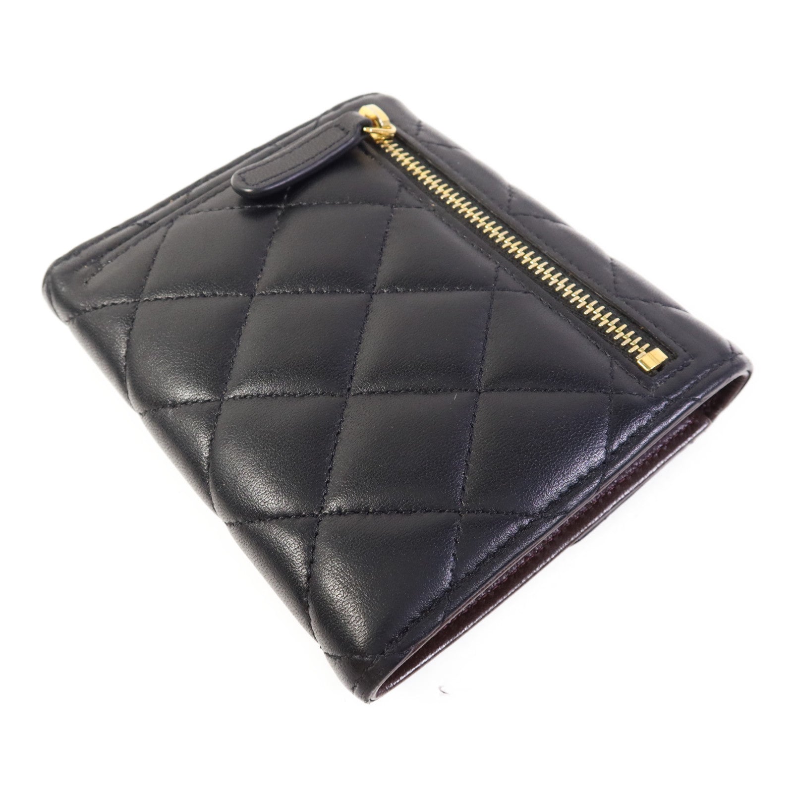 CHANEL 羊皮皮革Trifold Wallet金扣錢包