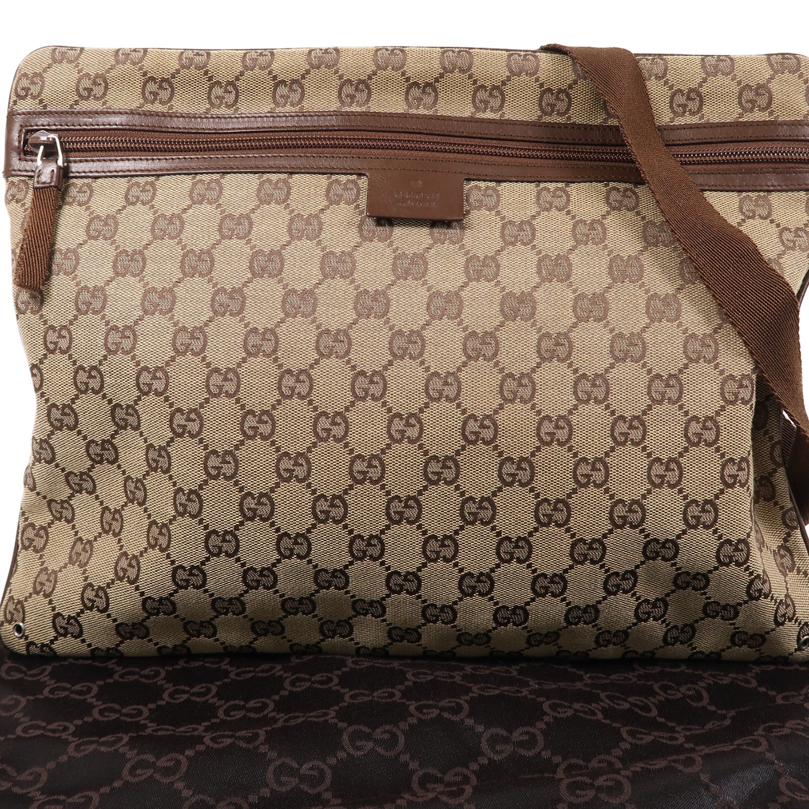 GUCCI 帆布Shoulder Bag銀扣肩背袋啡色