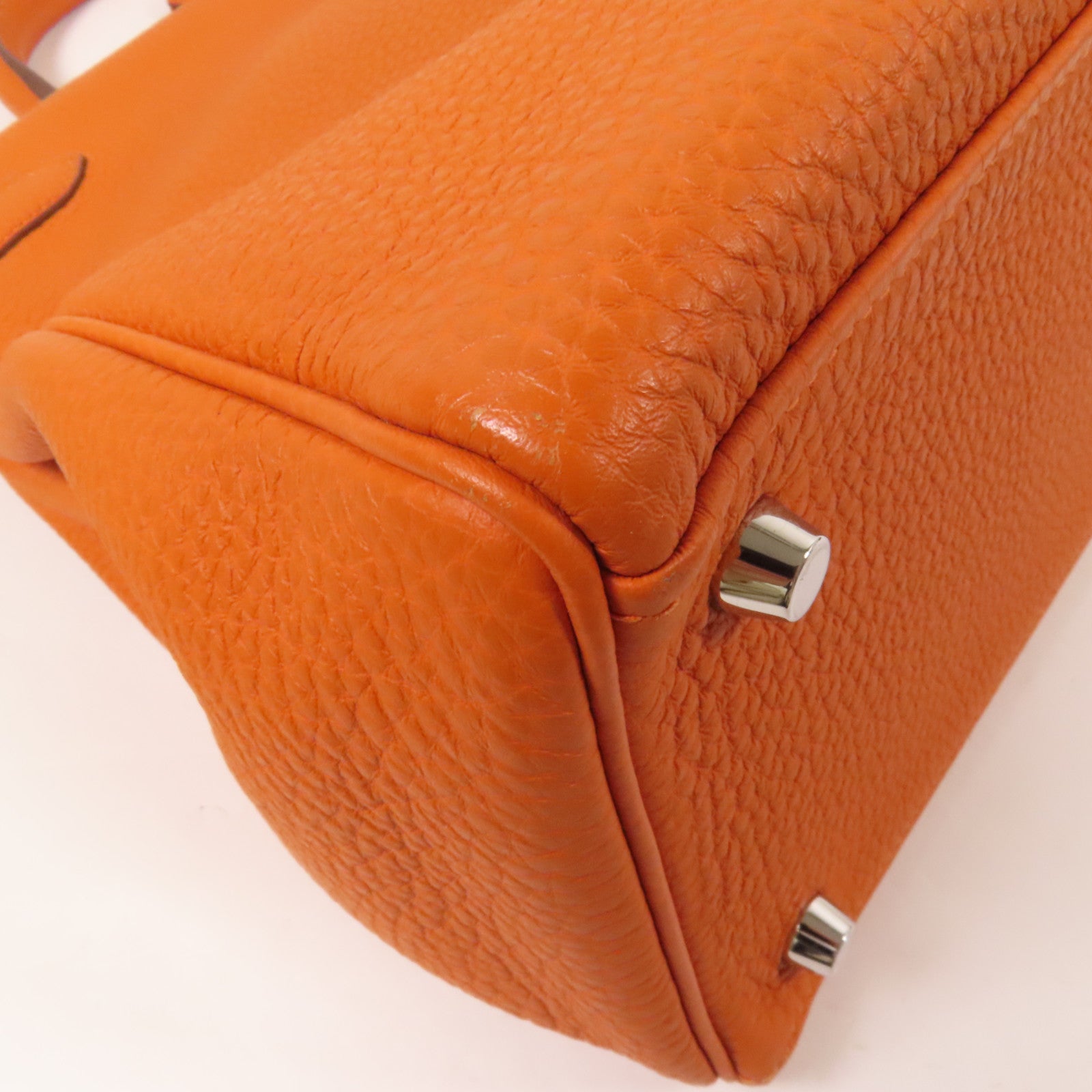HERMES Clemence皮革Kelly 35銀扣手挽肩背兩用袋Classic Orange