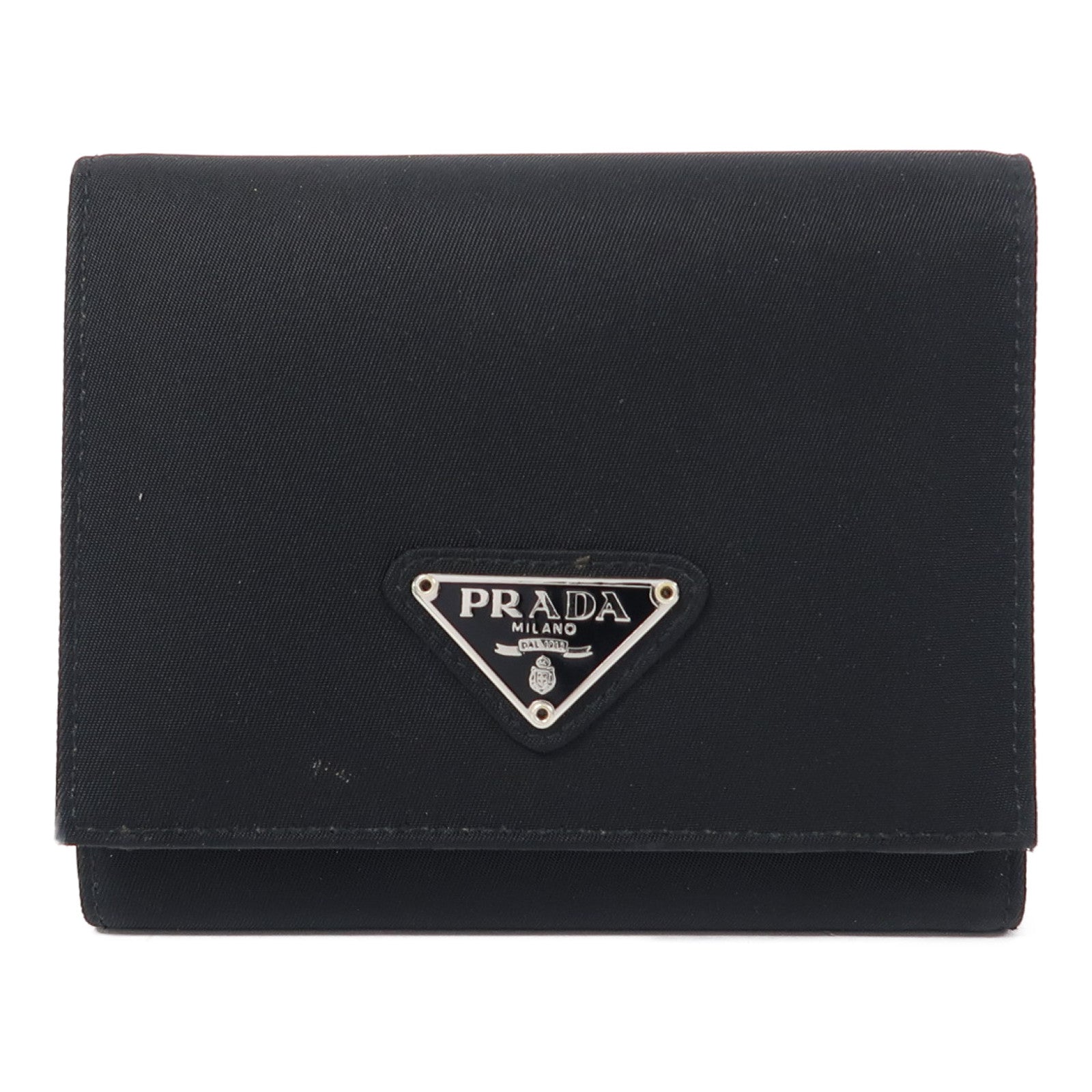 PRADA 尼龍Fold Wallet銀扣錢包黑色