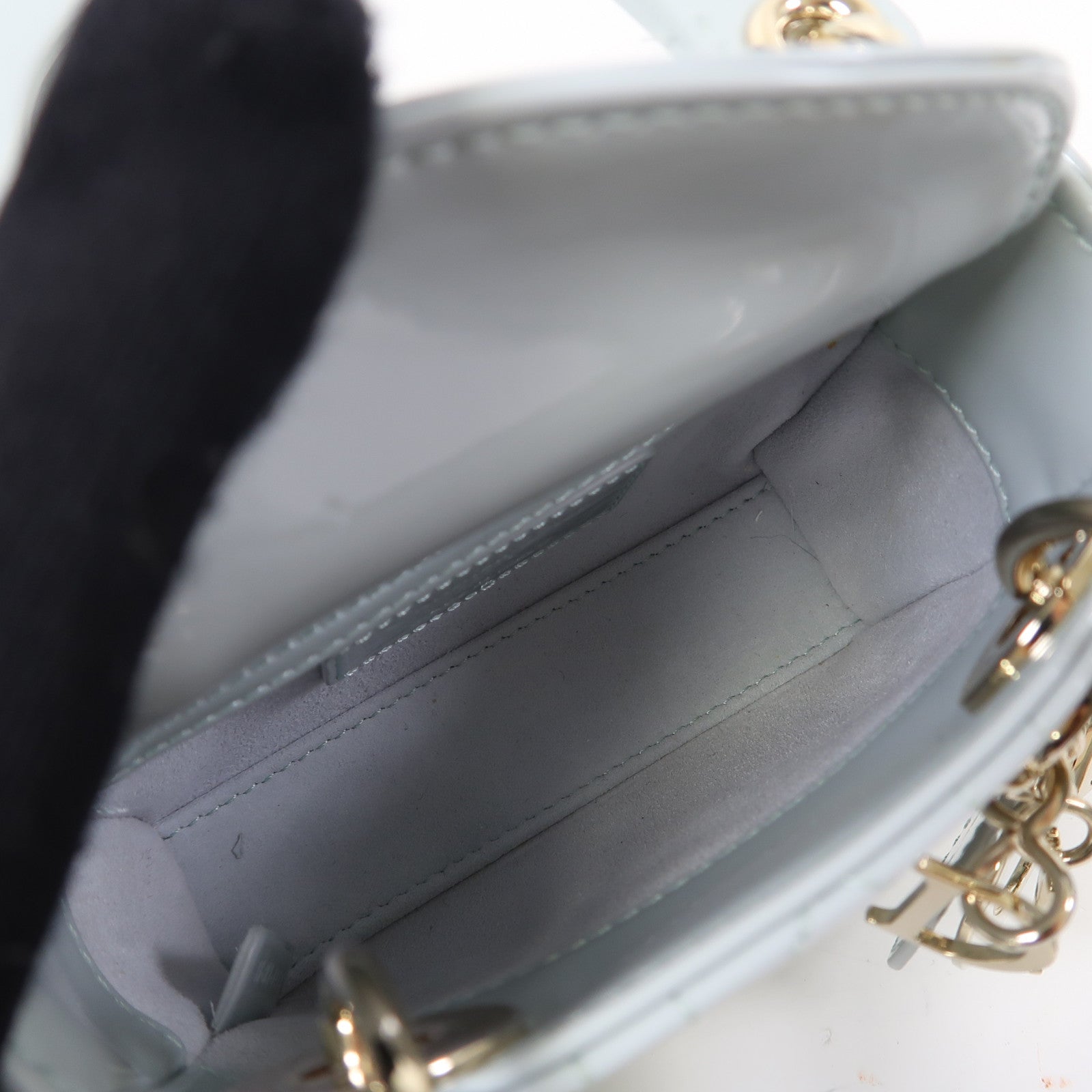 Dior 漆皮皮革Mini Lady Dior銀扣手挽肩背兩用袋淺藍色