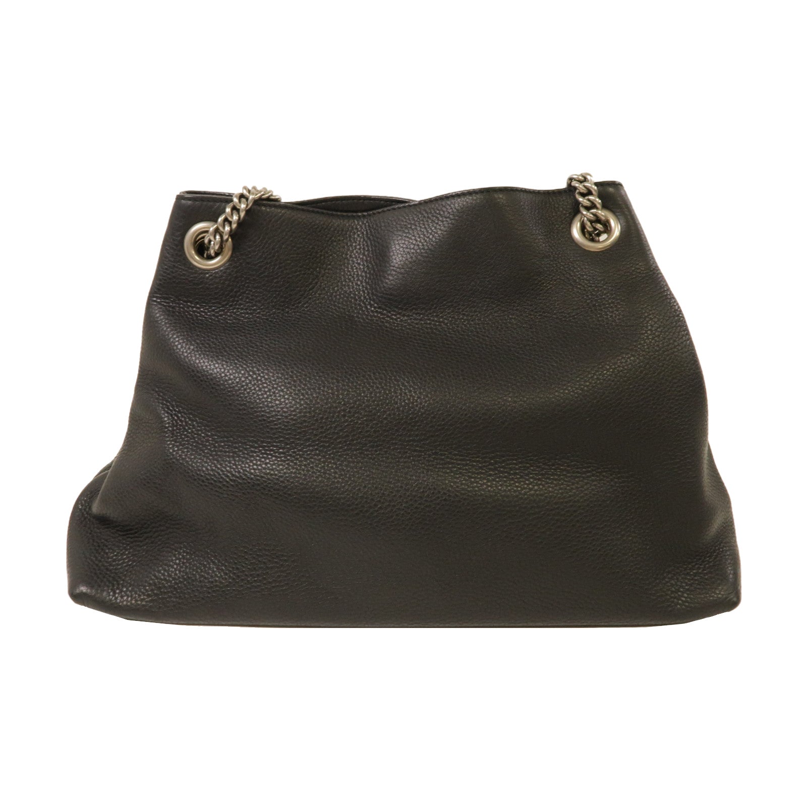 GUCCI 牛皮皮革Shoulder Bag銀扣鏈帶肩背袋黑色