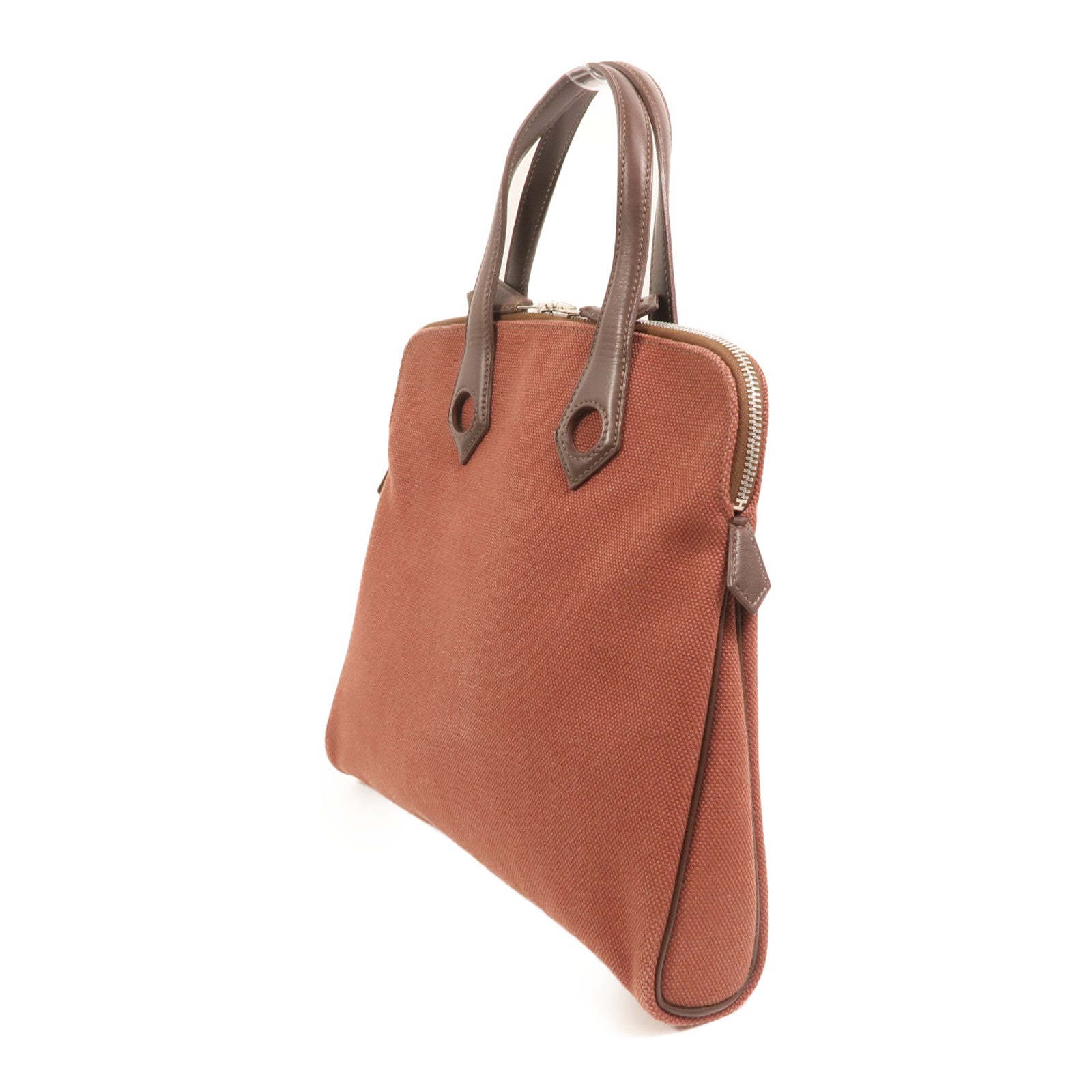 HERMES 帆布Heeboo Bag銀扣手挽袋Bordeaux