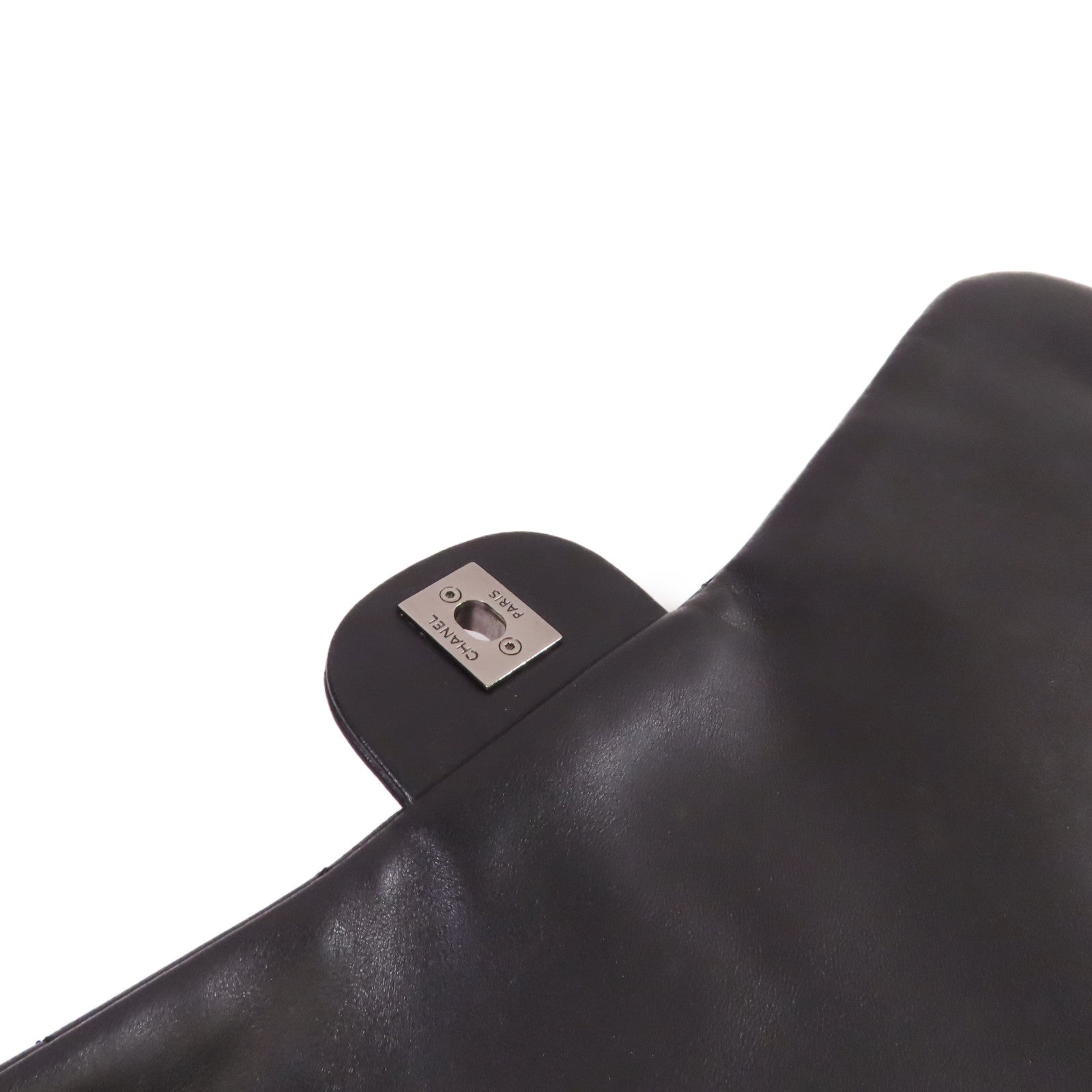CHANEL 菱格牛皮皮革Chain Shoulder Bag銀扣鏈帶肩背袋黑色