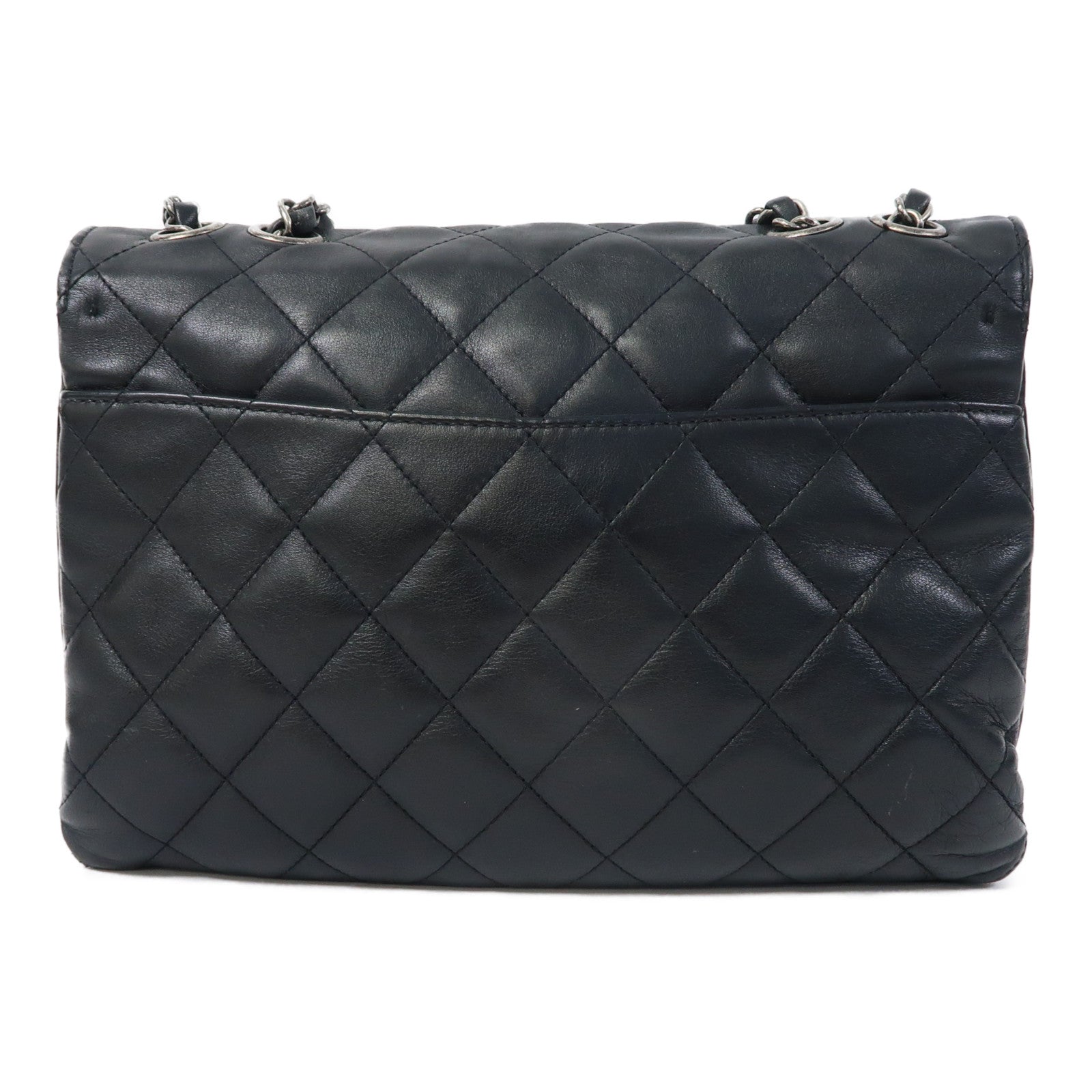 CHANEL 菱格牛皮皮革Chain Shoulder Bag銀扣鏈帶肩背袋黑色