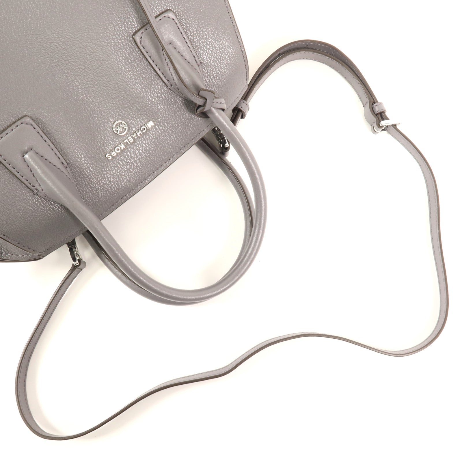 Michael Kors 皮革Top-Zip Satchel銀扣手挽肩背兩用袋