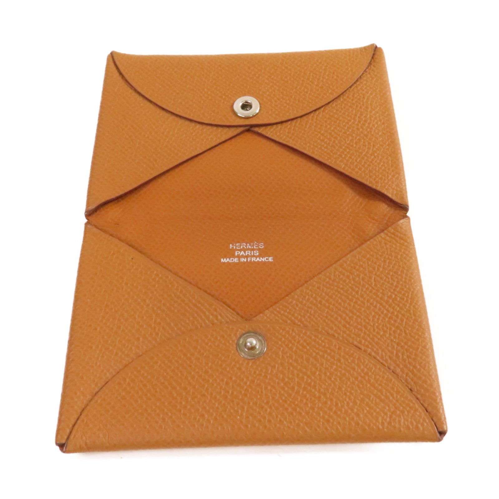 HERMES Epsom皮革Calvi Card Holder銀扣卡片套Gold金棕色