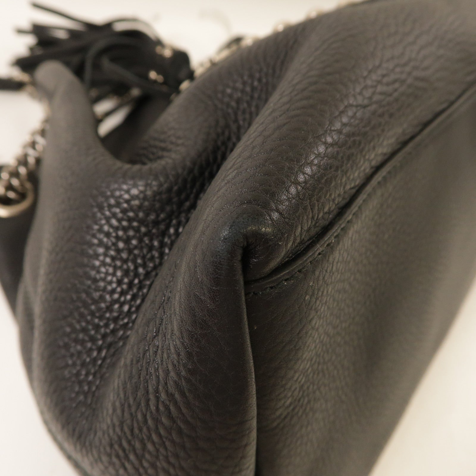 GUCCI 牛皮皮革Shoulder Bag銀扣鏈帶肩背袋黑色
