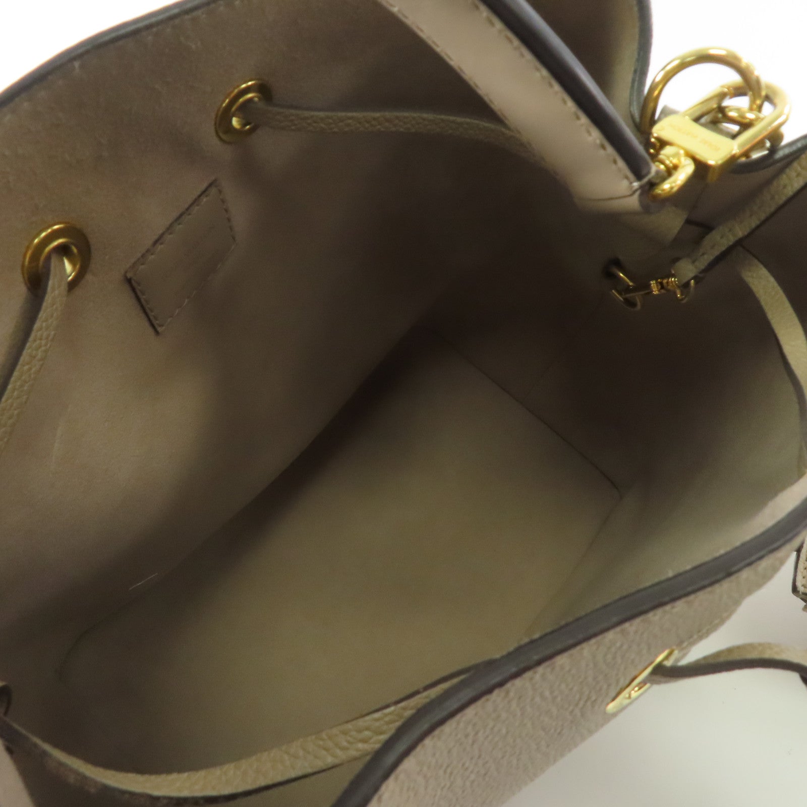 LOUIS VUITTON Monogram Empreinte Neo Noe MM金扣手挽肩背兩用袋米色
