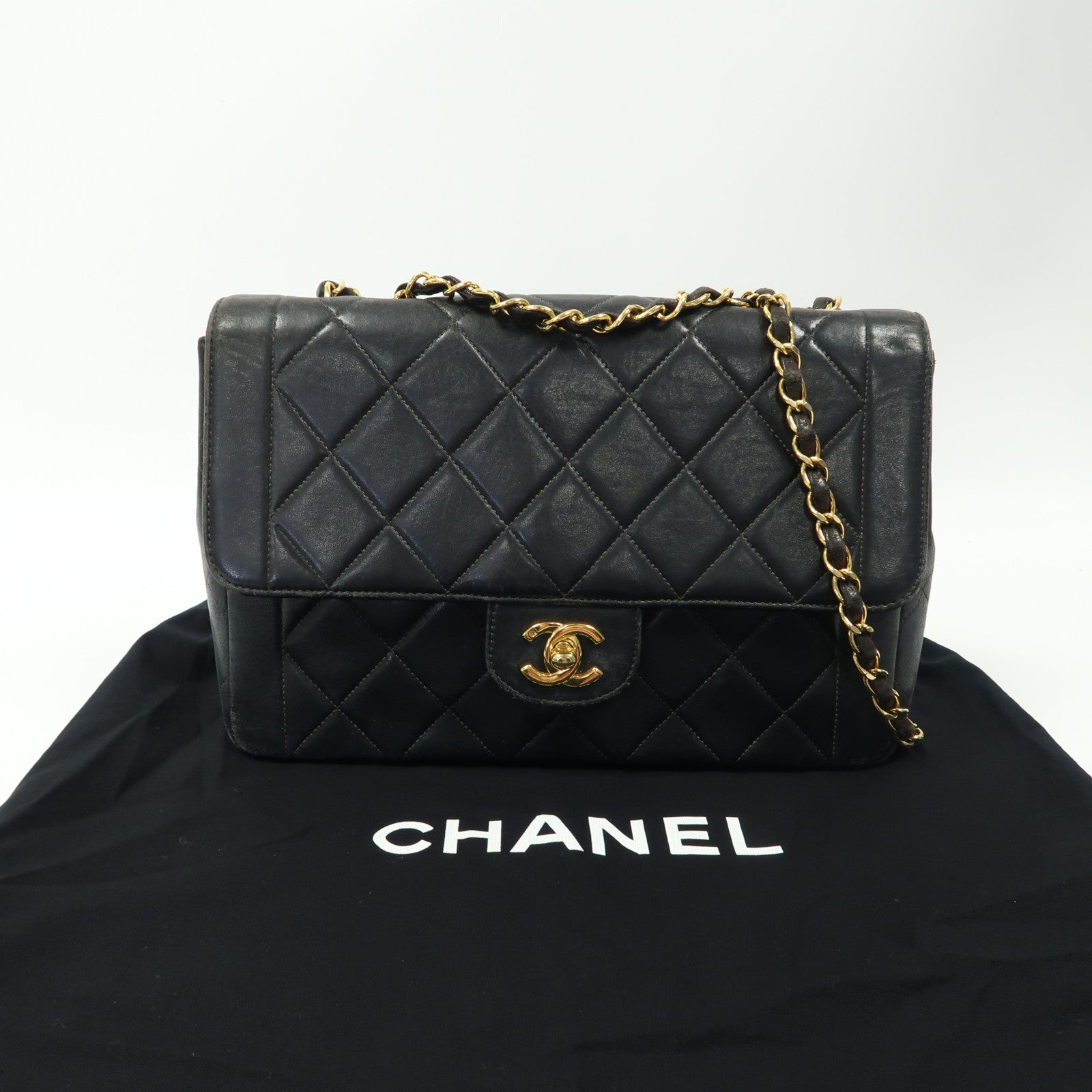 CHANEL 【激減優惠】菱格羊皮皮革Chain Shoulder金扣鏈帶肩背袋黑色