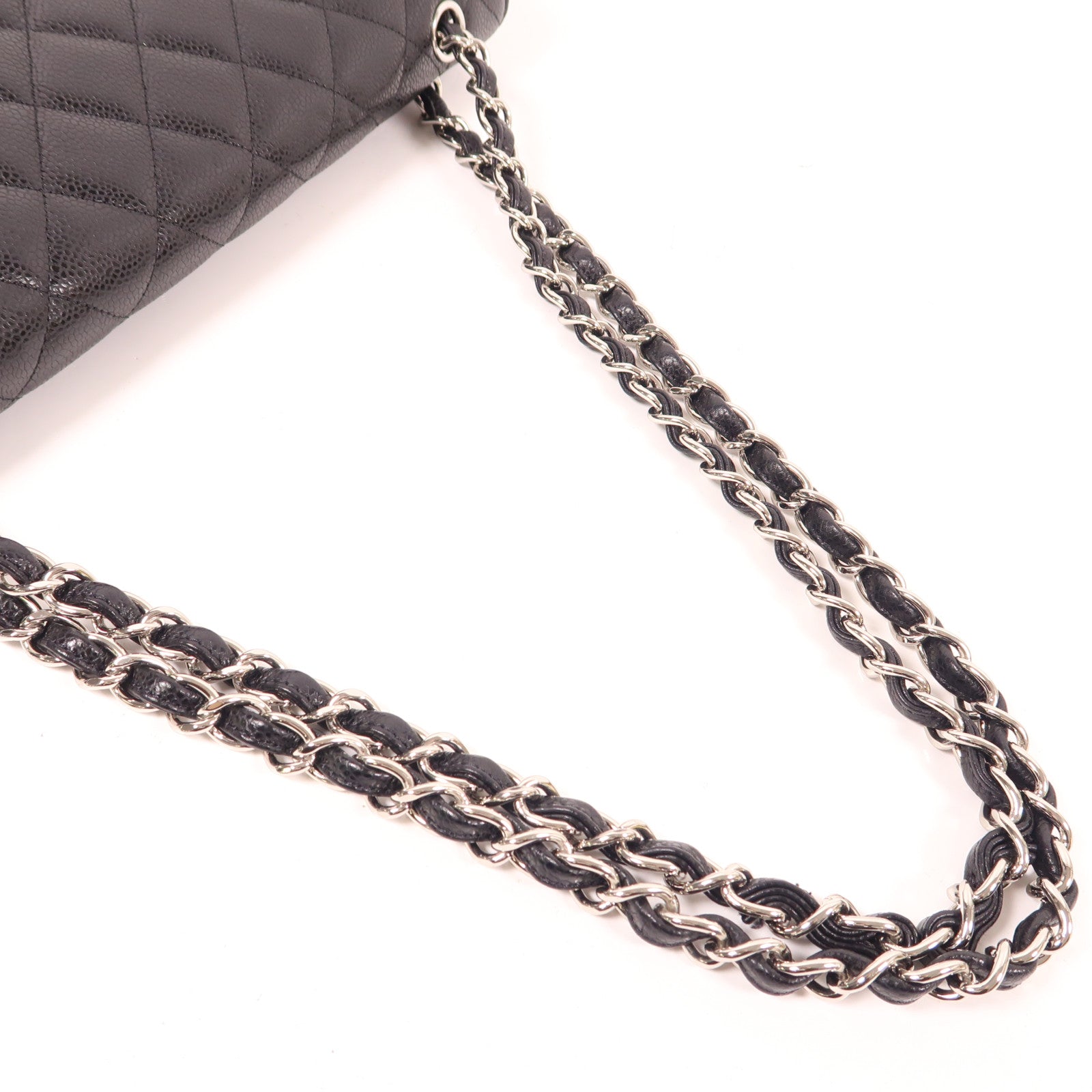 CHANEL 牛皮皮革Maxi Classic銀扣鏈帶肩背袋
